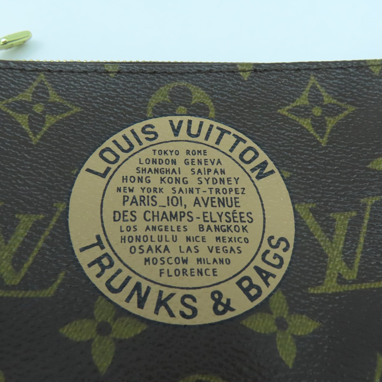 LOUIS VUITTON Monogram Mini Pochette Gold Buckle Handle Bag Brown