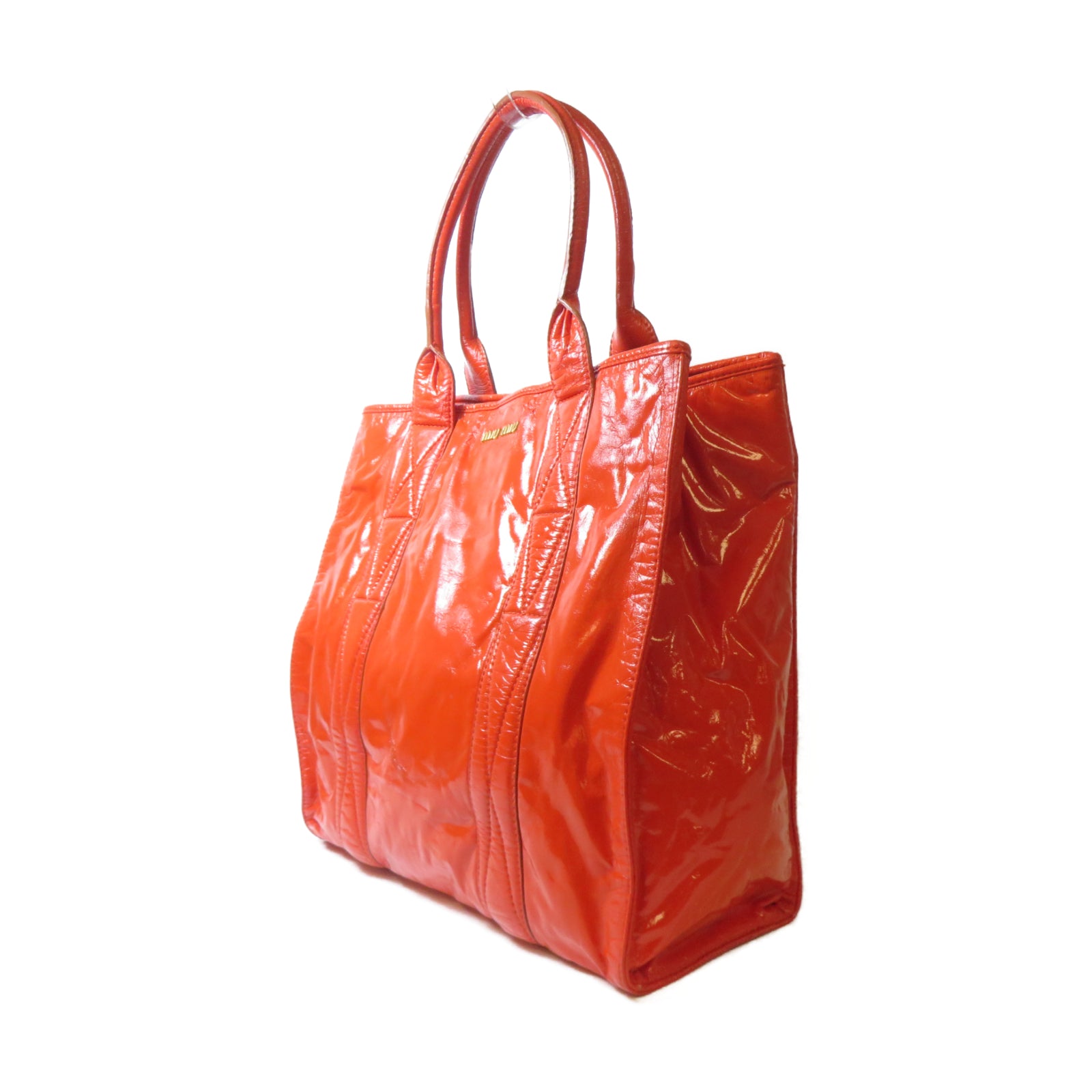 Miu Miu 漆皮皮革Tote Bag金扣手挽袋橙色