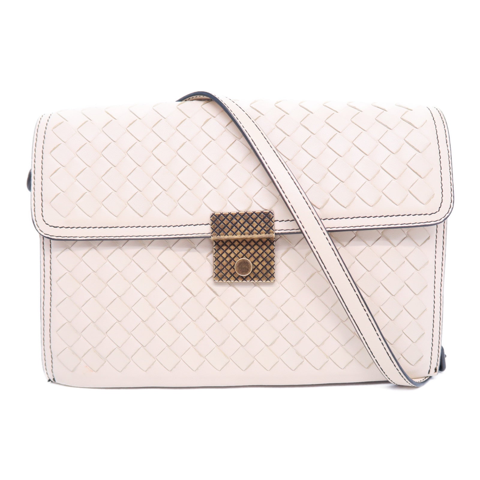 BOTTEGA VENETA 【激減優惠】皮革2 Way Shoulder金扣/黑扣肩背袋米色
