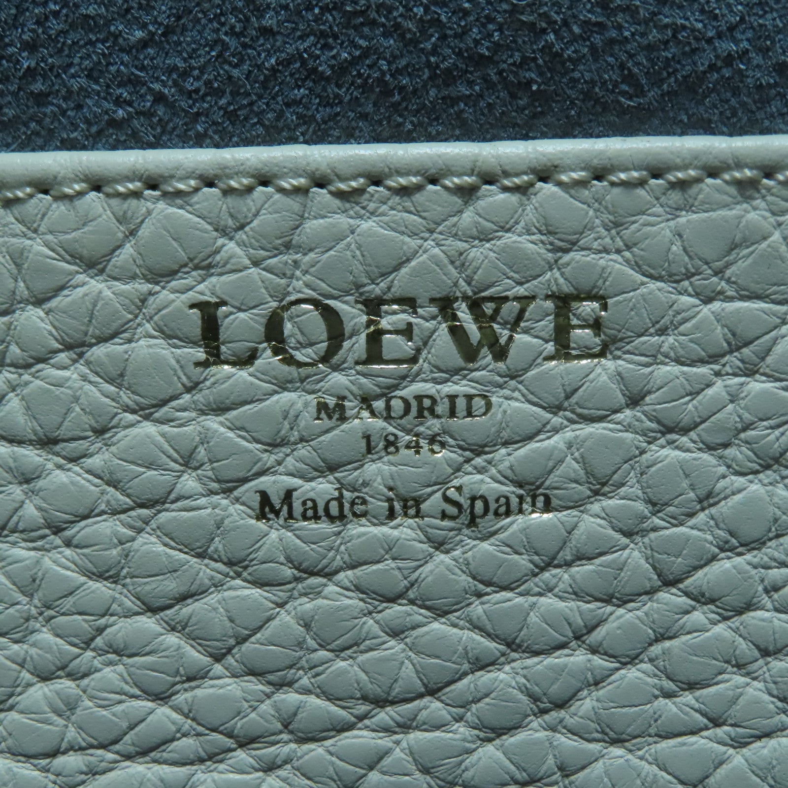 LOEWE 牛皮皮革Shoulder Bag金扣肩背袋米色/藍色