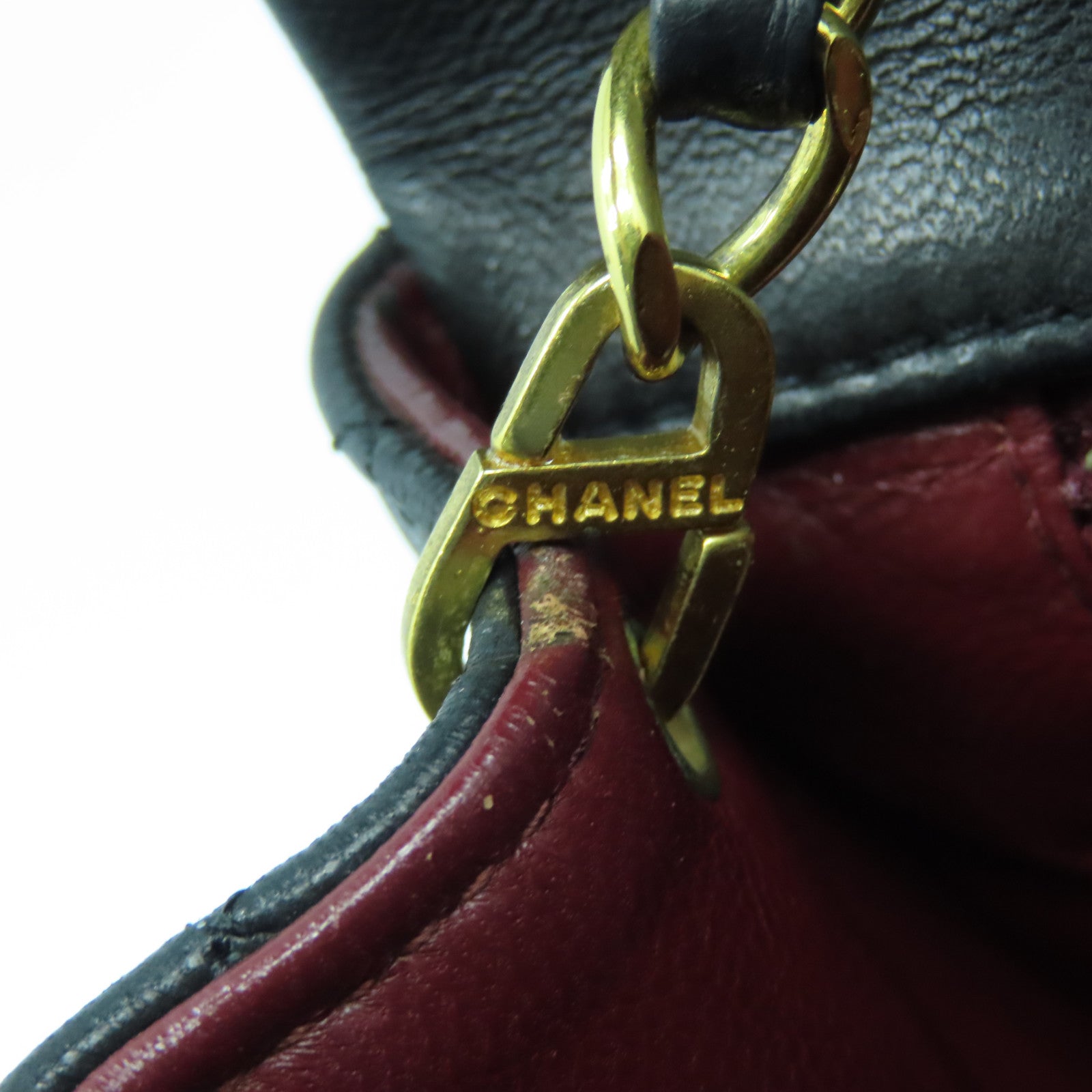 CHANEL 菱格羊皮皮革Chain Shoulder Bag金扣鏈帶肩背袋黑色