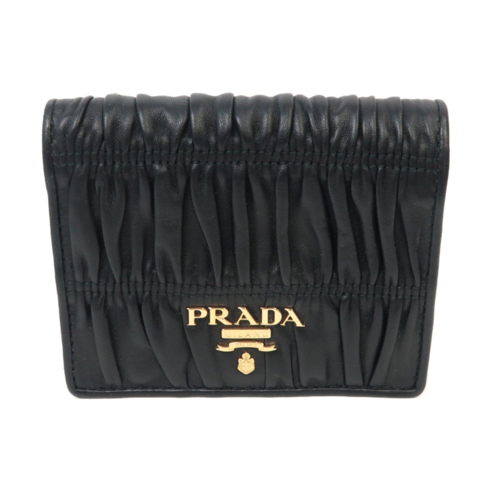 PRADA 羊皮皮革Wallet金扣錢包黑色