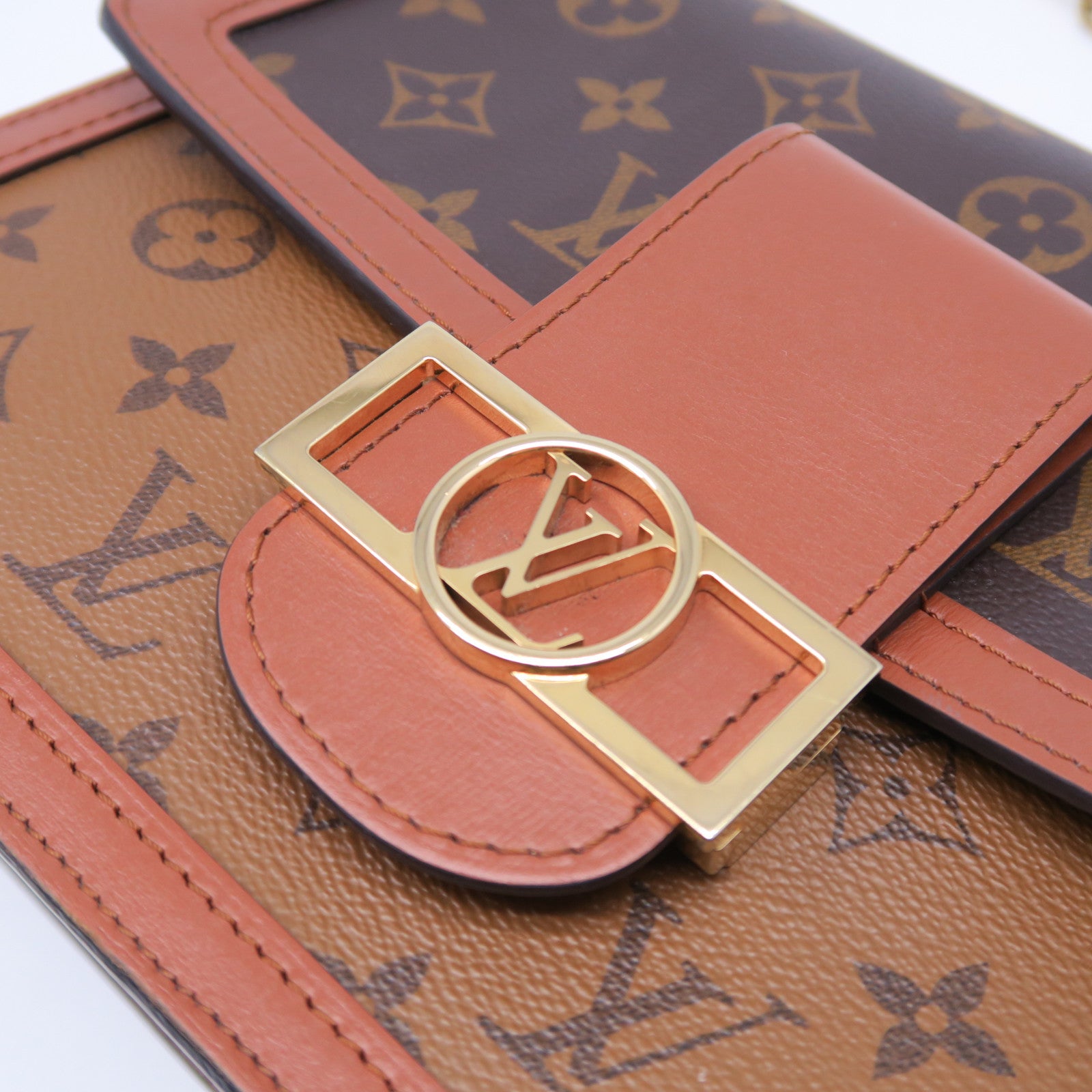 LOUIS VUITTON Monogram Dauphine MM金扣肩背袋啡色