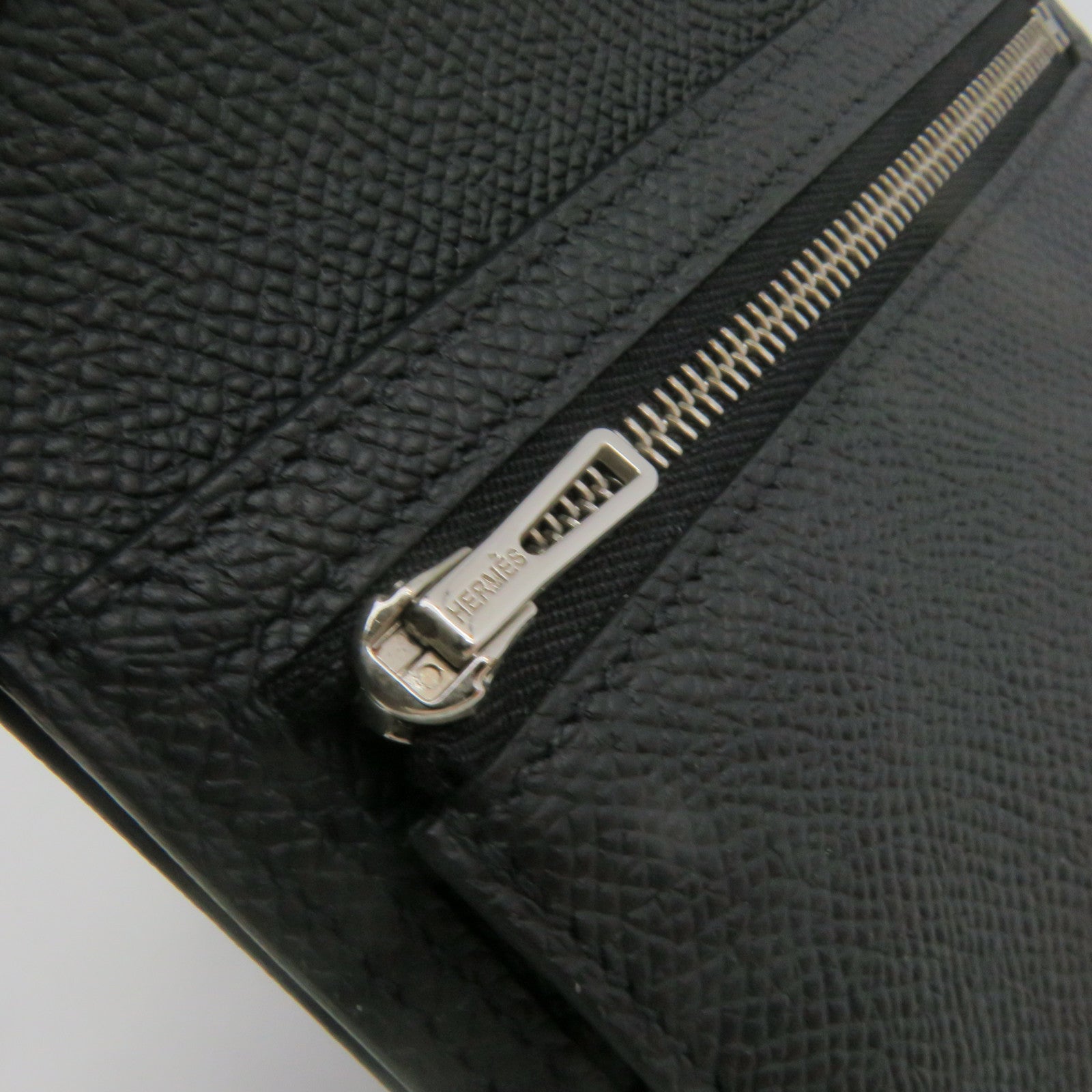 HERMES Epsom皮革Bearn Wallet銀扣短錢包黑色
