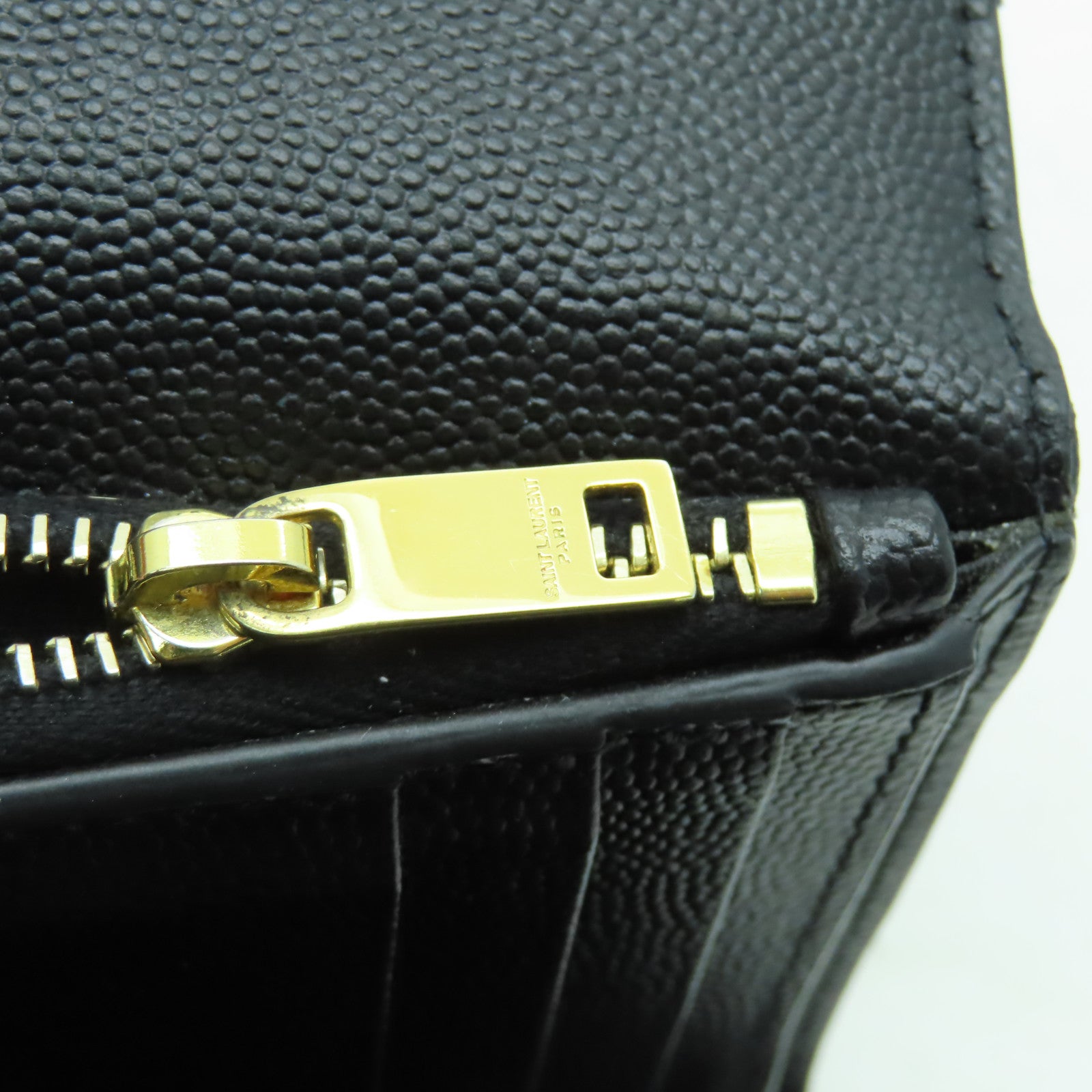 SAINT LAURENT 斜紋牛皮皮革Compact Wallet金扣錢包黑色