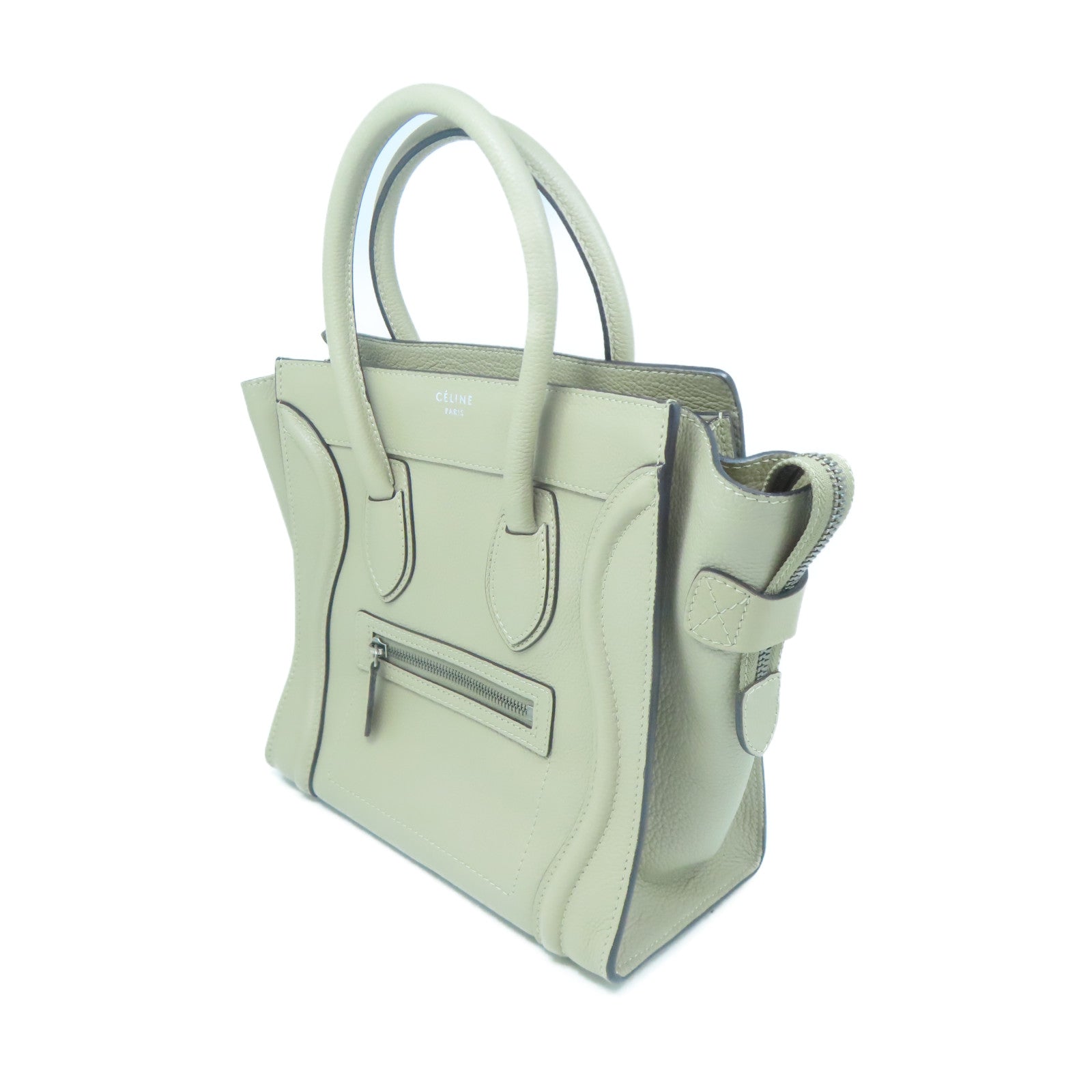 CELINE Cowhide Leather Micro Luggage Silver Buckle Handle Bag Gray