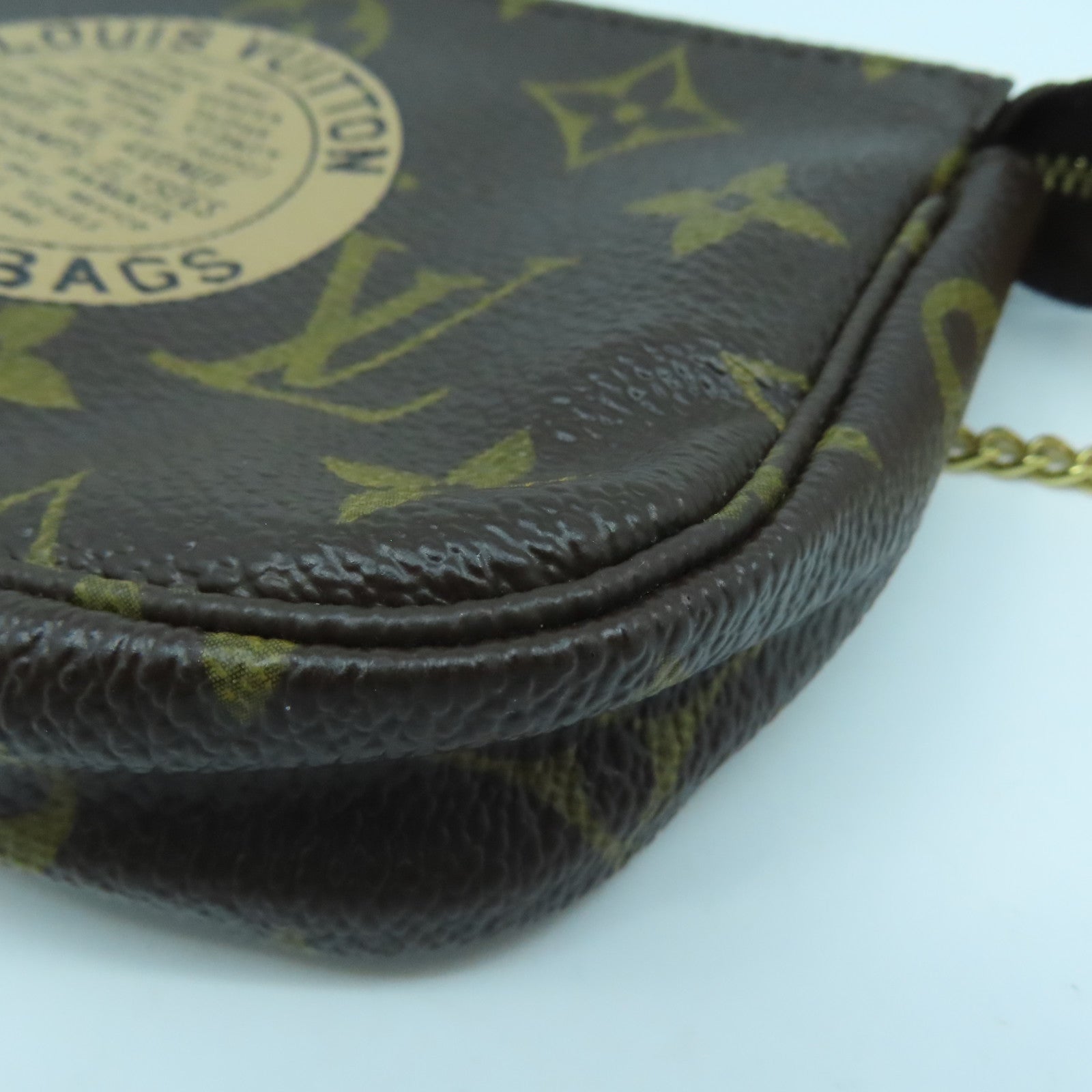 LOUIS VUITTON Monogram Mini Pochette Gold Buckle Handle Bag Brown