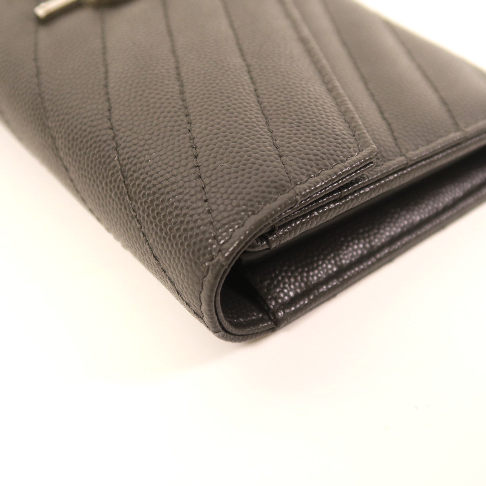 YVES SAINT LAURENT 皮革Long Wallet銀扣長錢包灰色