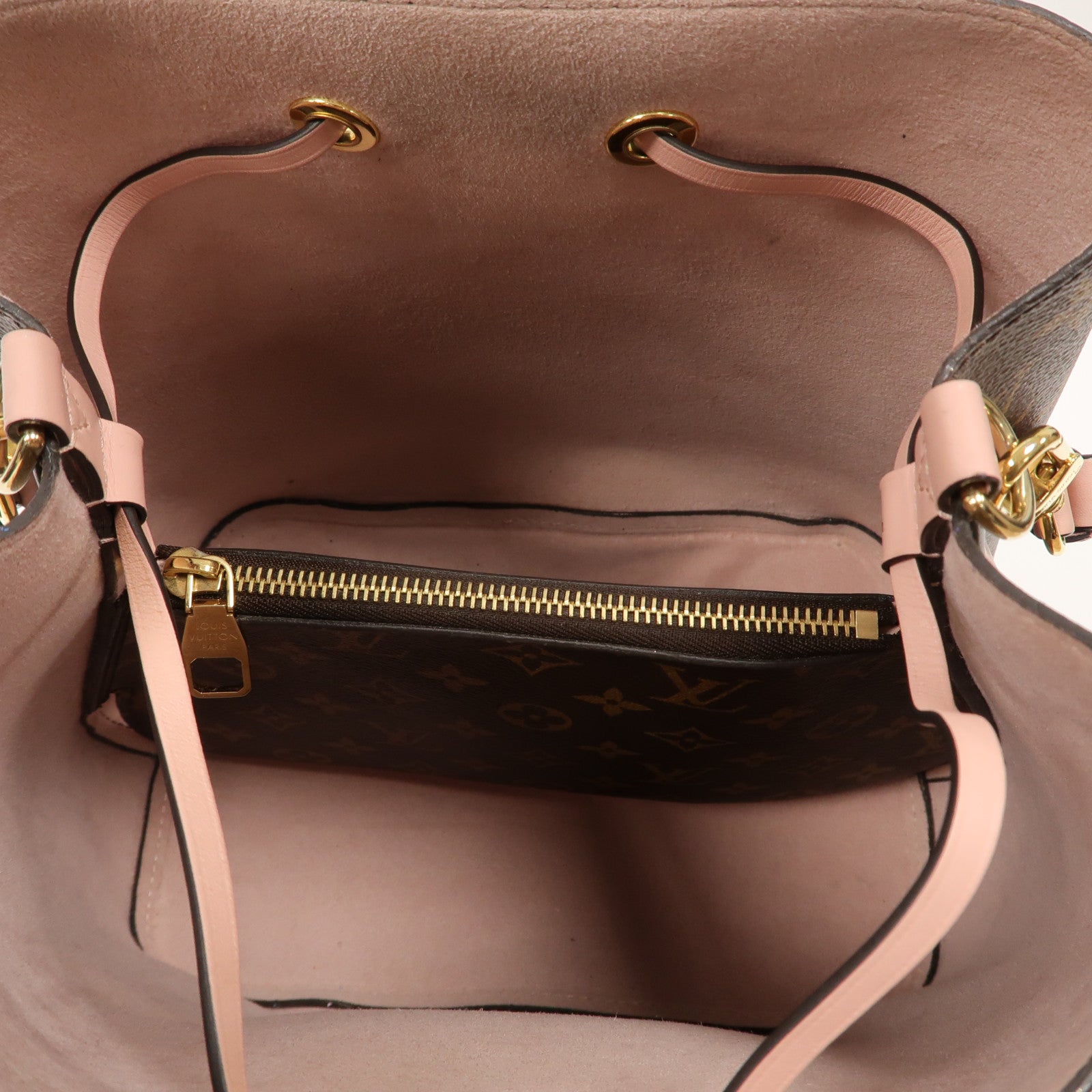 LOUIS VUITTON Monogram NeoNoe MM金扣肩背袋啡色/粉紅色