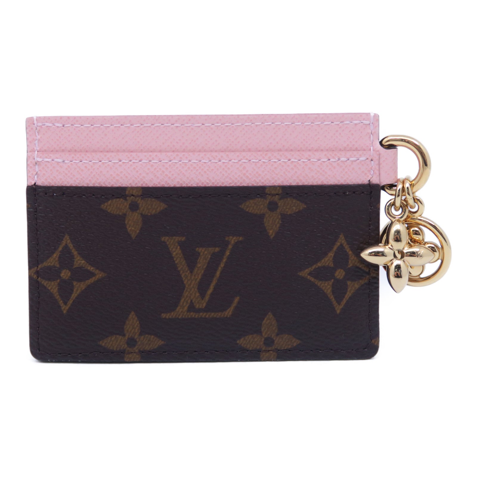 LOUIS VUITTON Monogram Charms Card Holder金扣卡片套啡色/粉紅色
