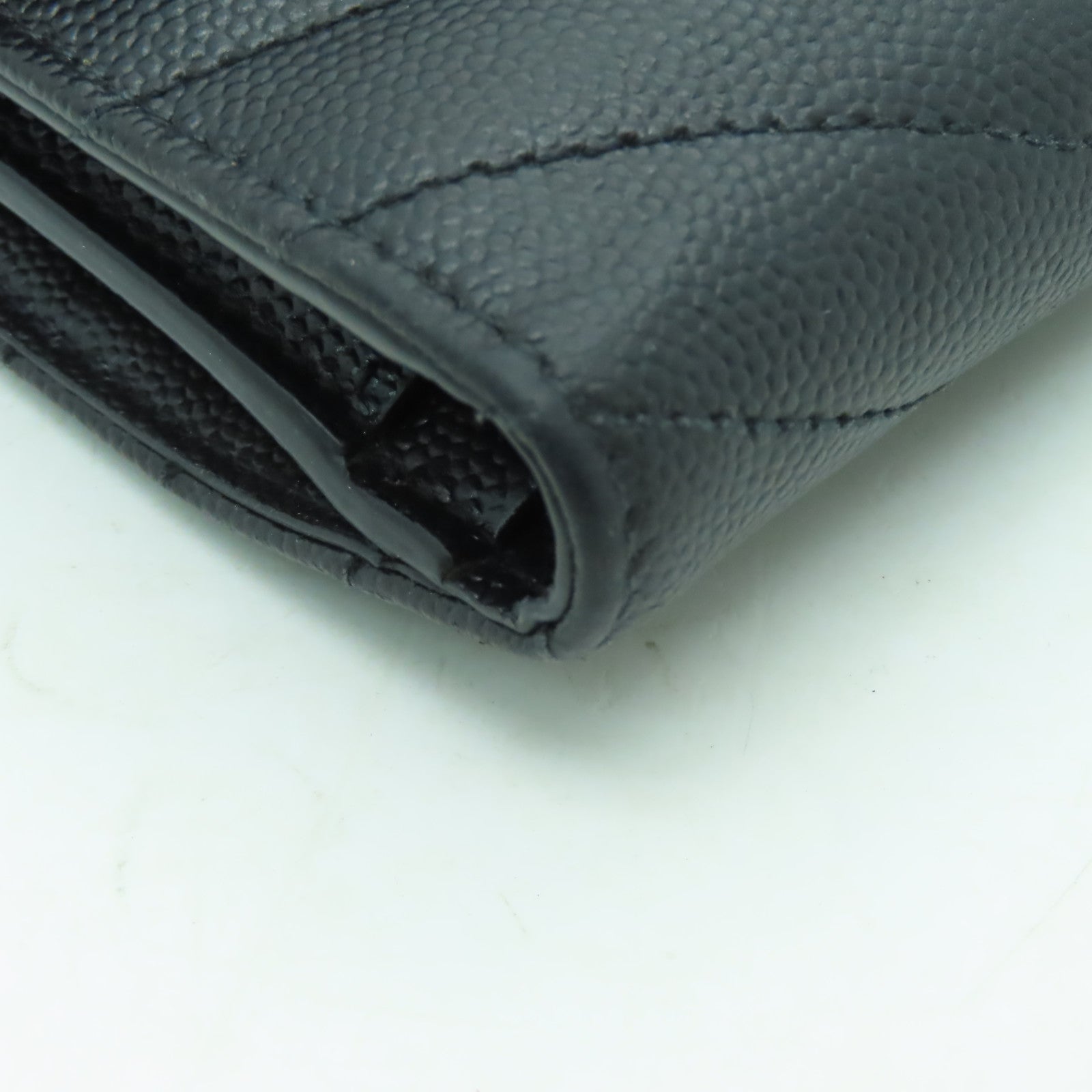 SAINT LAURENT 斜紋牛皮皮革Compact Wallet金扣錢包黑色