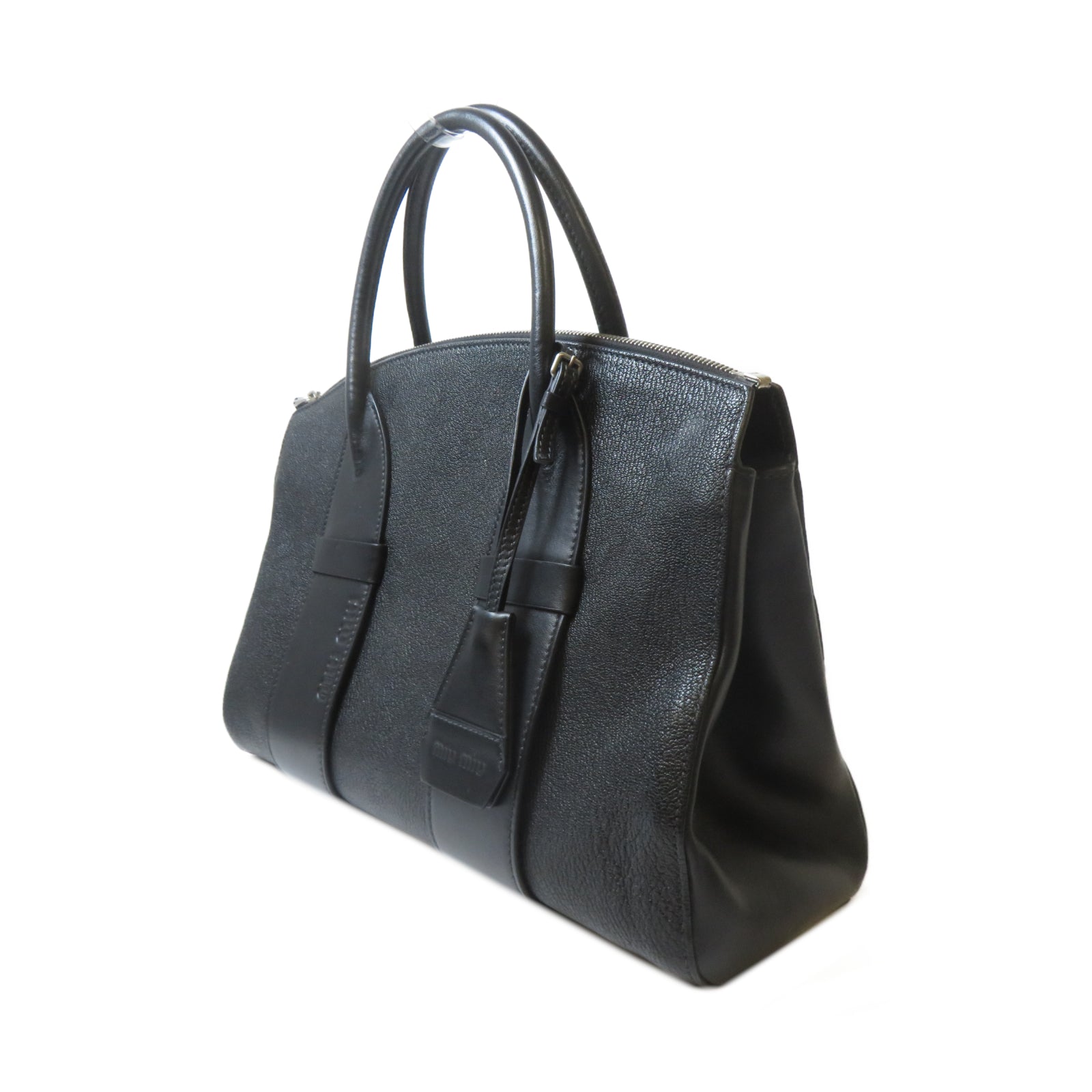 Miu Miu 牛皮皮革2 Way Shoulder銀扣手挽肩背兩用袋黑色