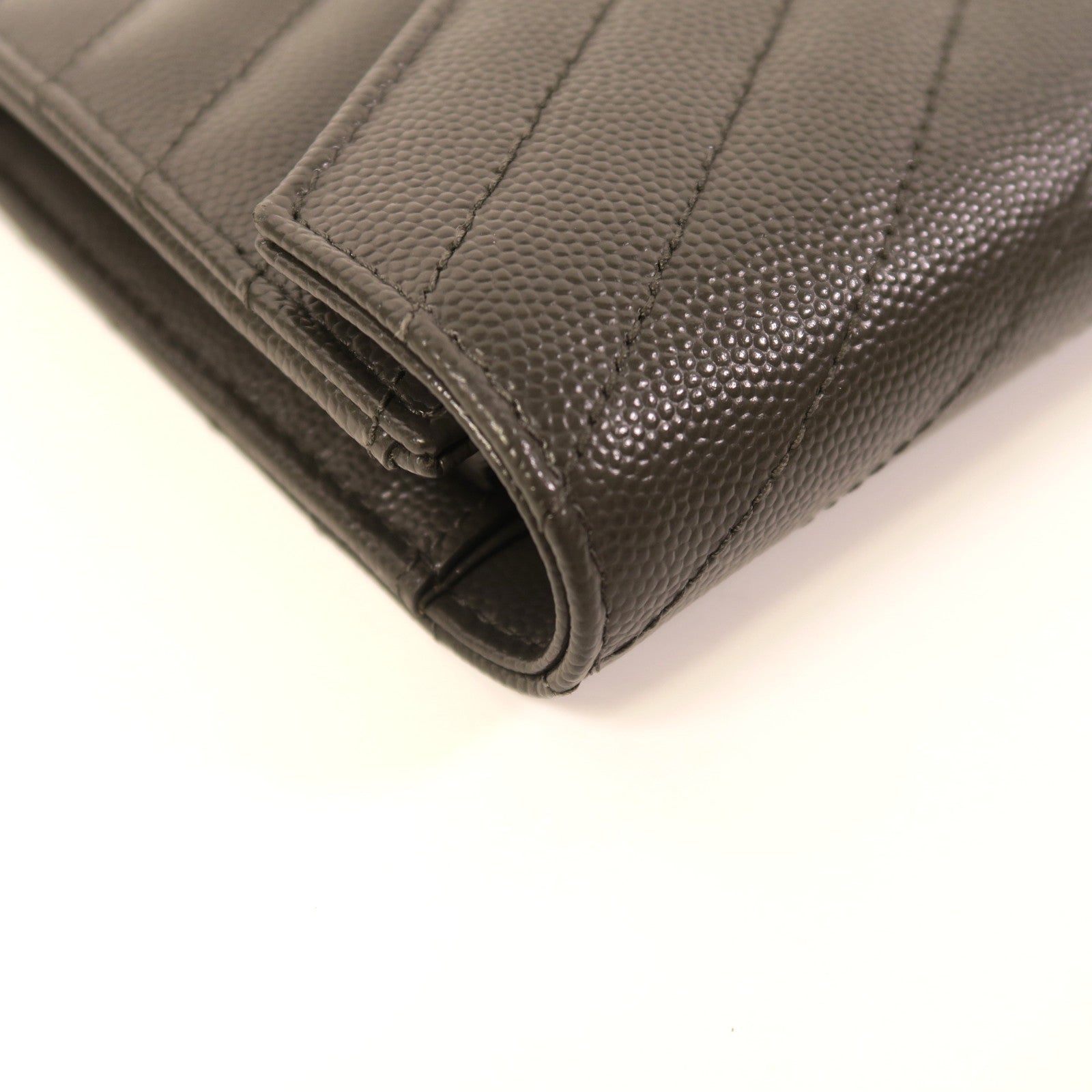 YVES SAINT LAURENT 皮革Long Wallet銀扣長錢包灰色