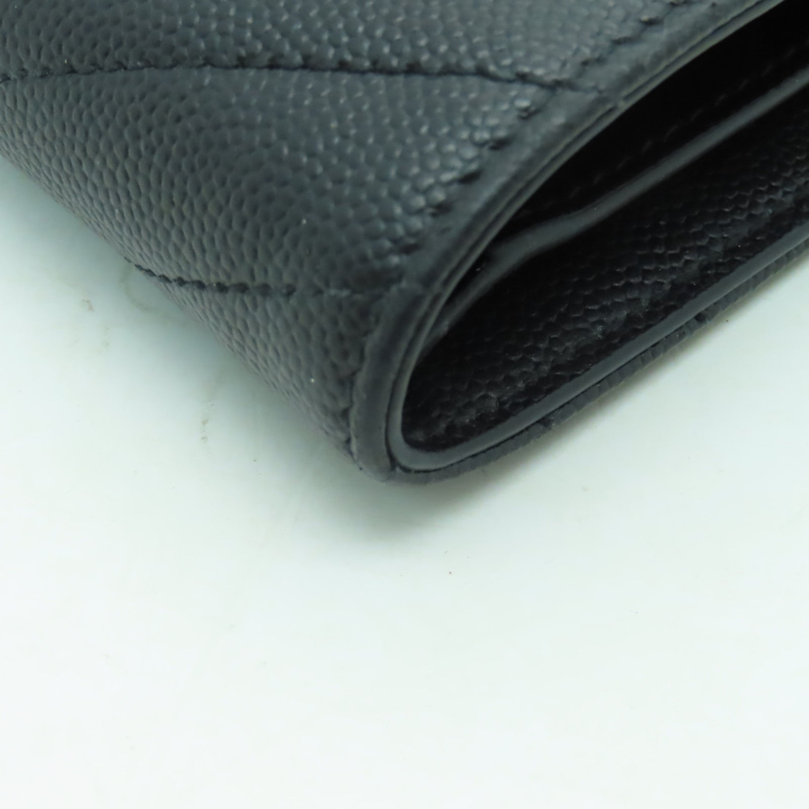 SAINT LAURENT 斜紋牛皮皮革Compact Wallet金扣錢包黑色