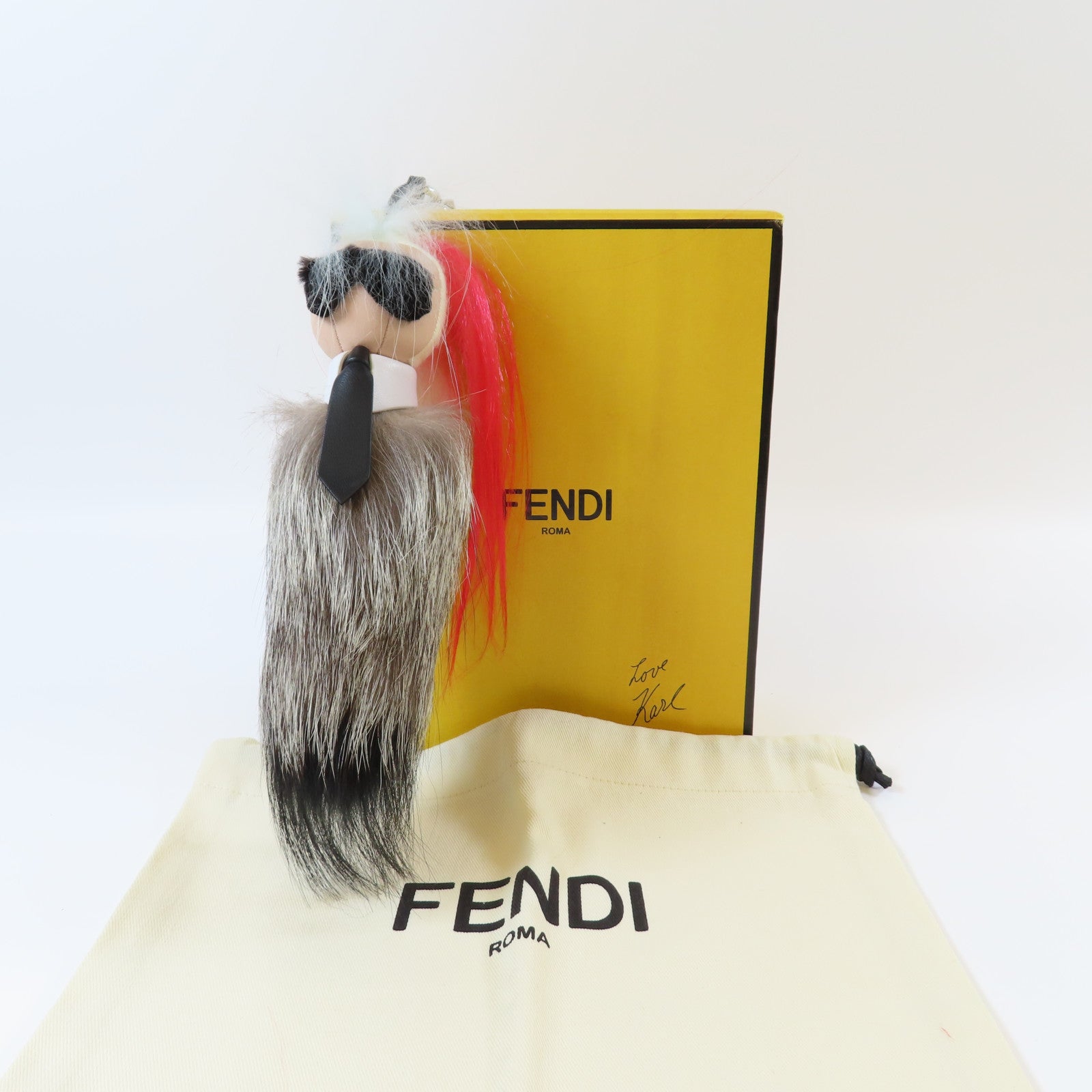 FENDI 狐狸毛Charm銀扣掛飾黑色/白色/紅色