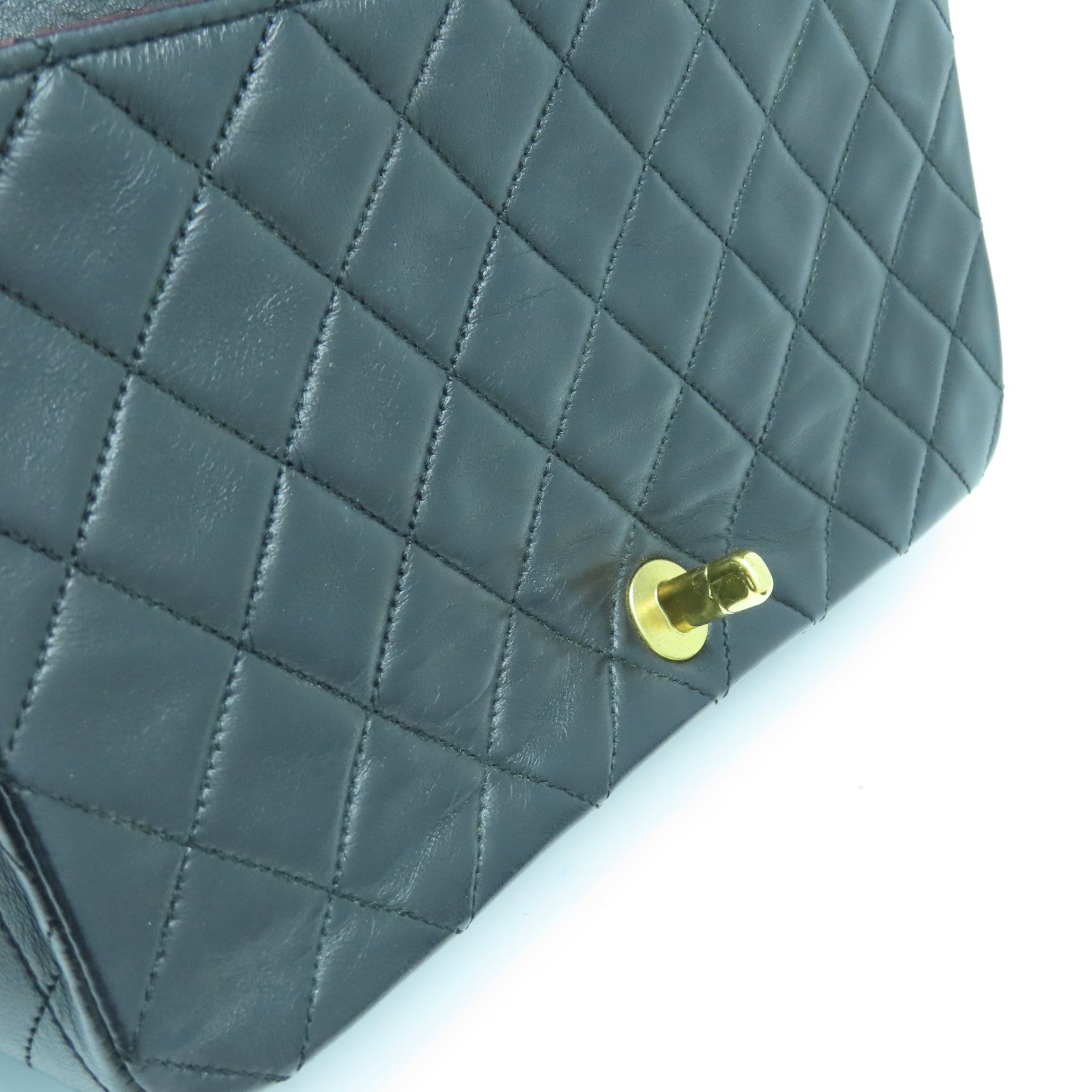CHANEL 菱格羊皮皮革Chain Shoulder Bag金扣鏈帶肩背袋黑色