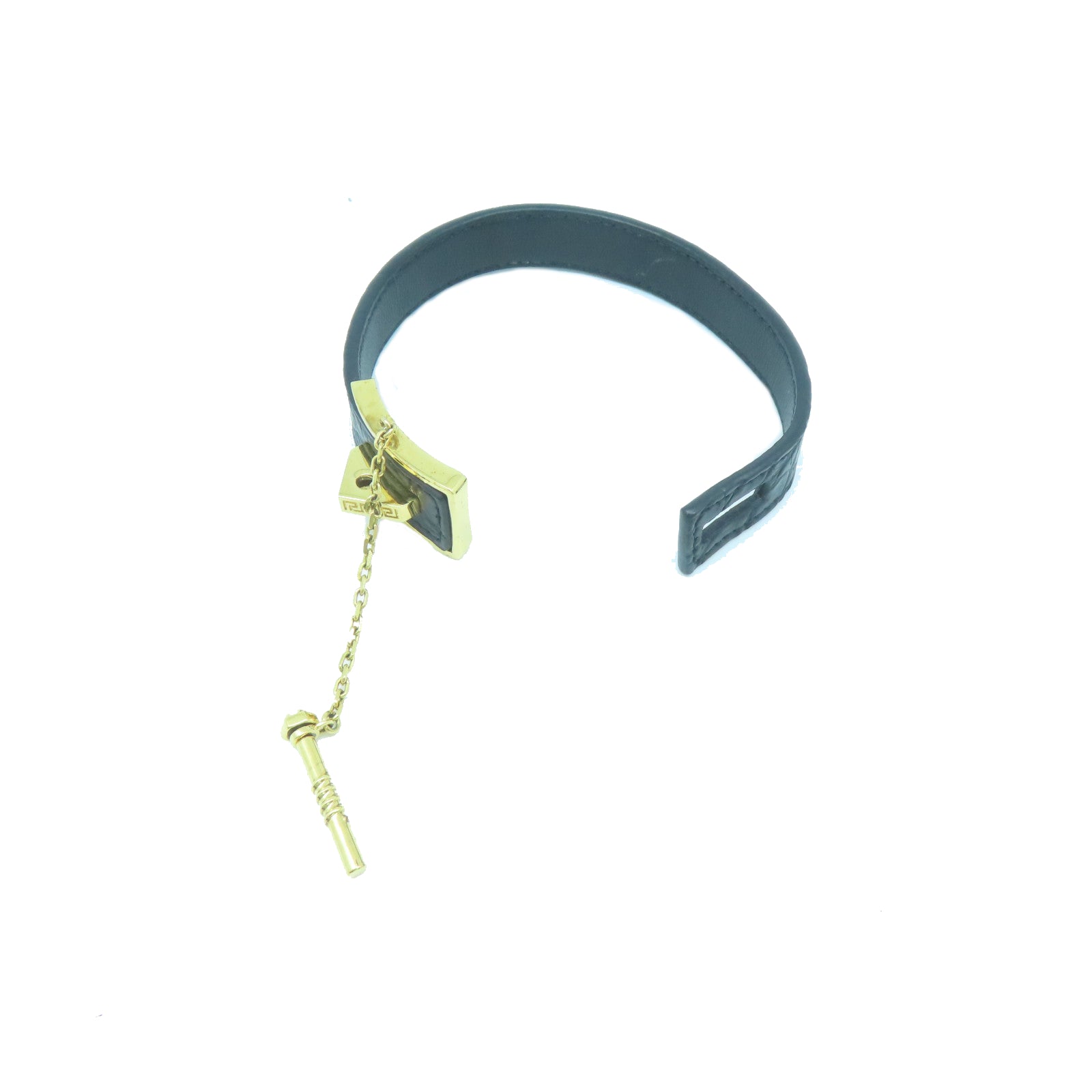 VERSACE 牛皮皮革/金屬Bracelet金扣手鐲黑色