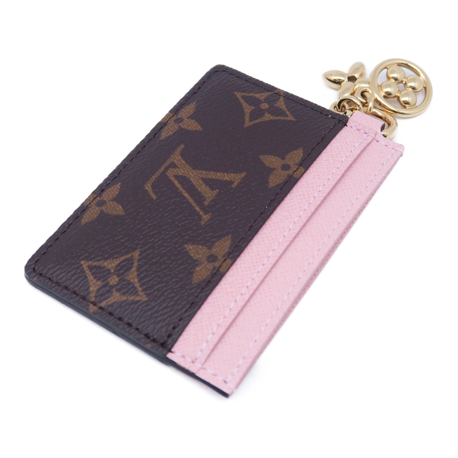 LOUIS VUITTON Monogram Charms Card Holder金扣卡片套啡色/粉紅色