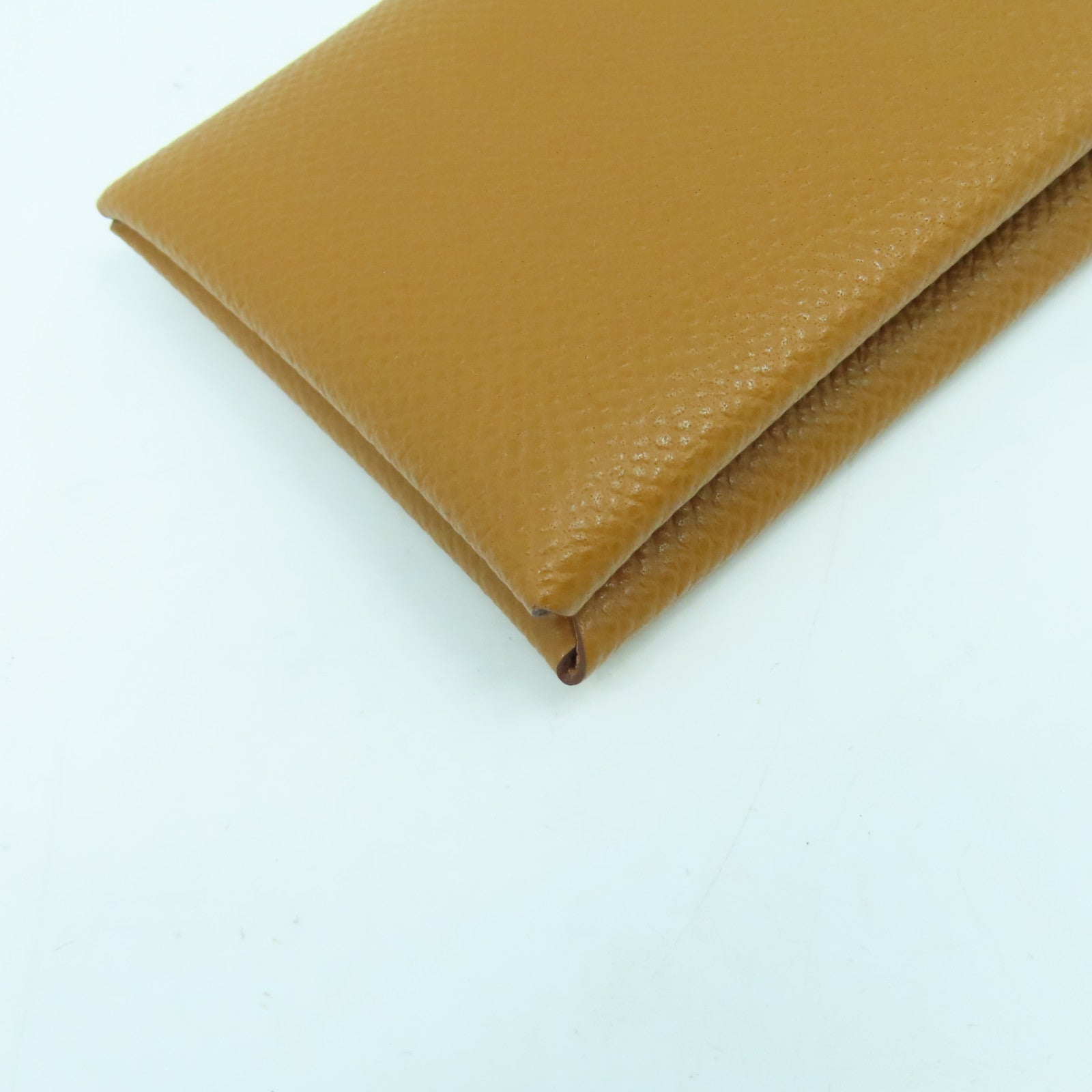 HERMES Epsom皮革Calvi銀扣卡片套Gold經典駝色