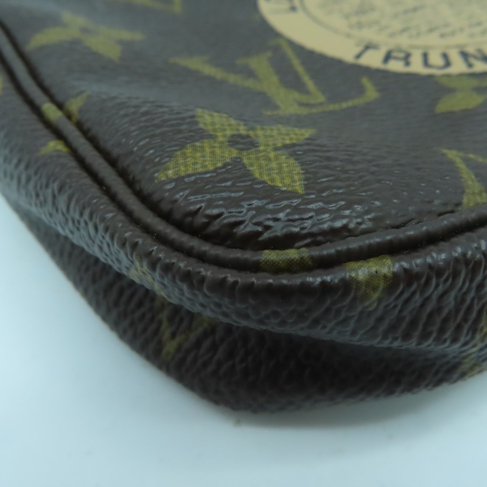 LOUIS VUITTON Monogram Mini Pochette Gold Buckle Handle Bag Brown