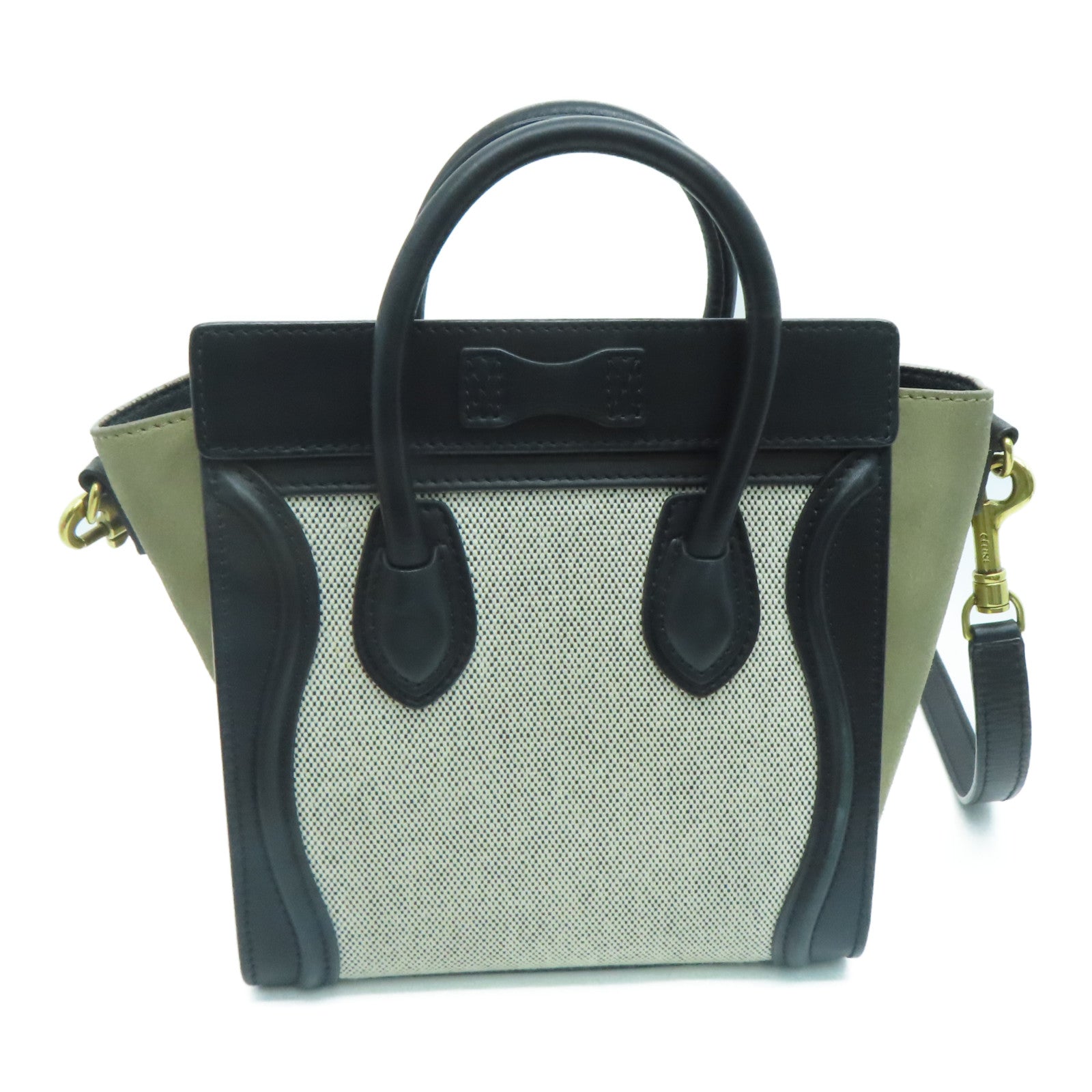 CELINE 牛皮皮革/帆布Nano Luggage 2 Way Shoulder 金扣手挽肩背两用袋黑色