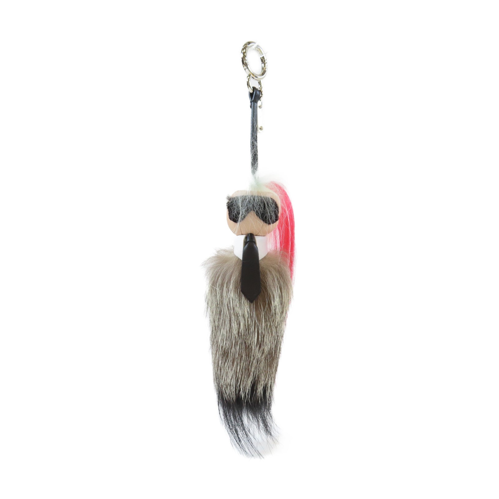 FENDI 狐狸毛Charm銀扣掛飾黑色/白色/紅色