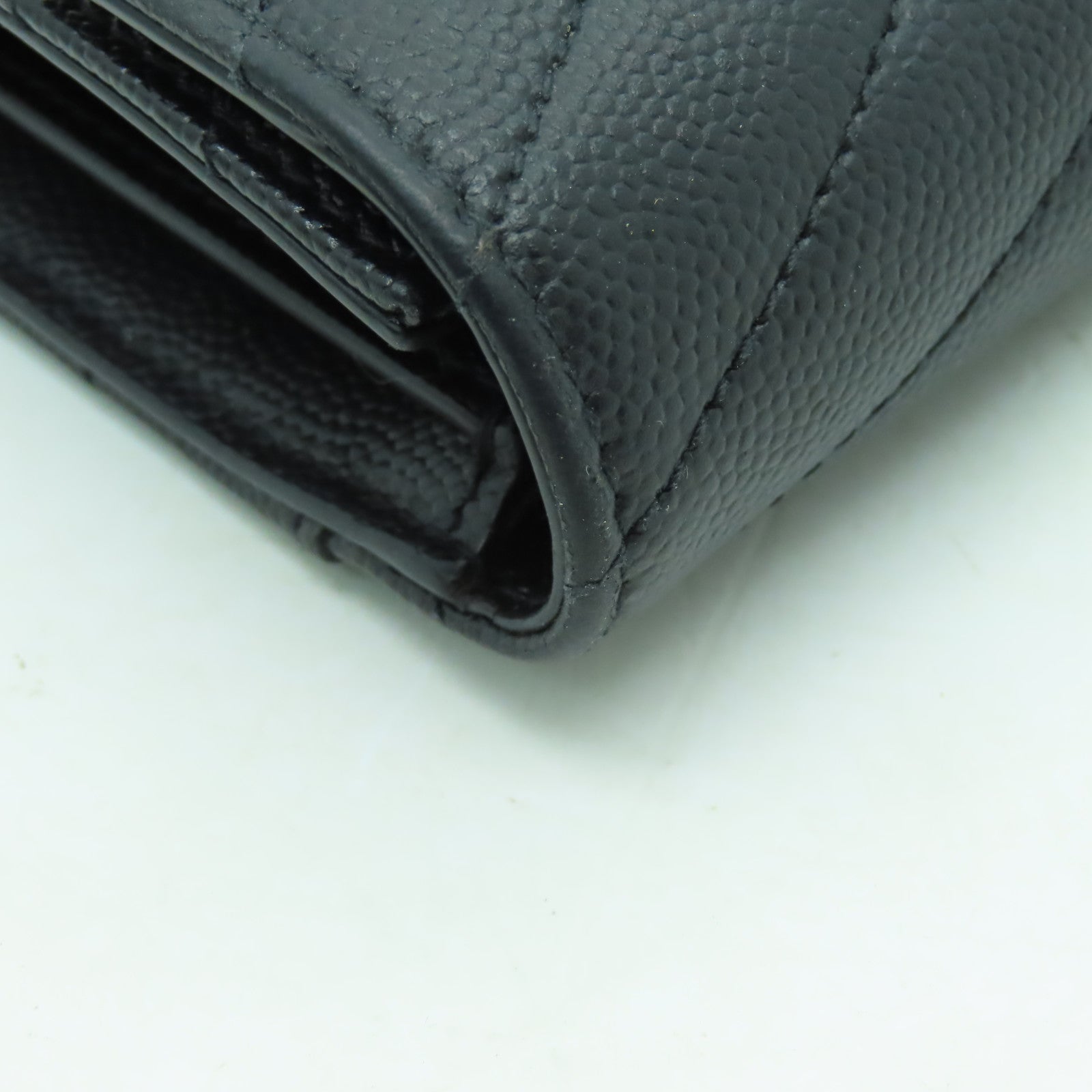 SAINT LAURENT 斜紋牛皮皮革Compact Wallet金扣錢包黑色