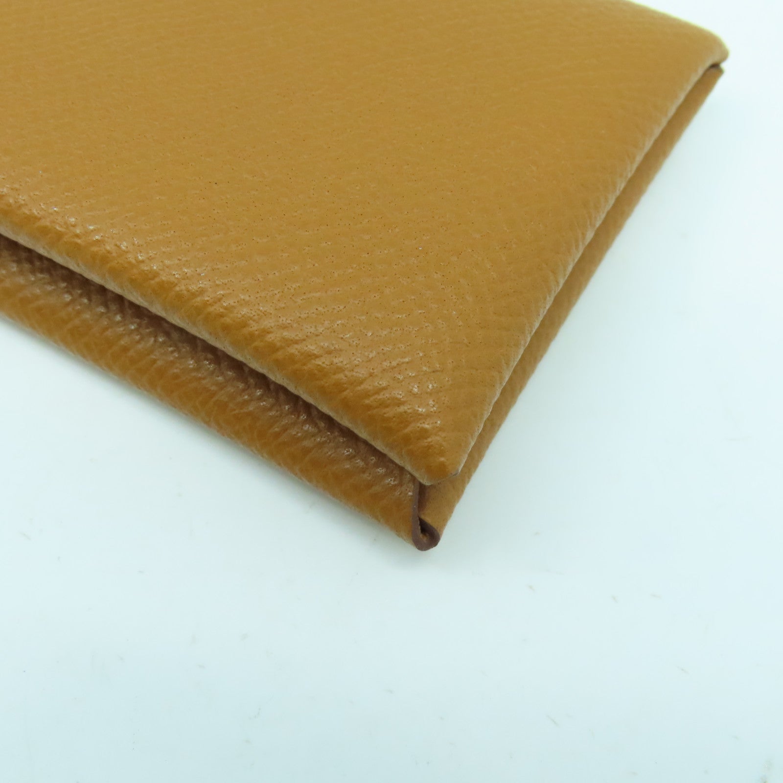 HERMES Epsom皮革Calvi銀扣卡片套Gold經典駝色
