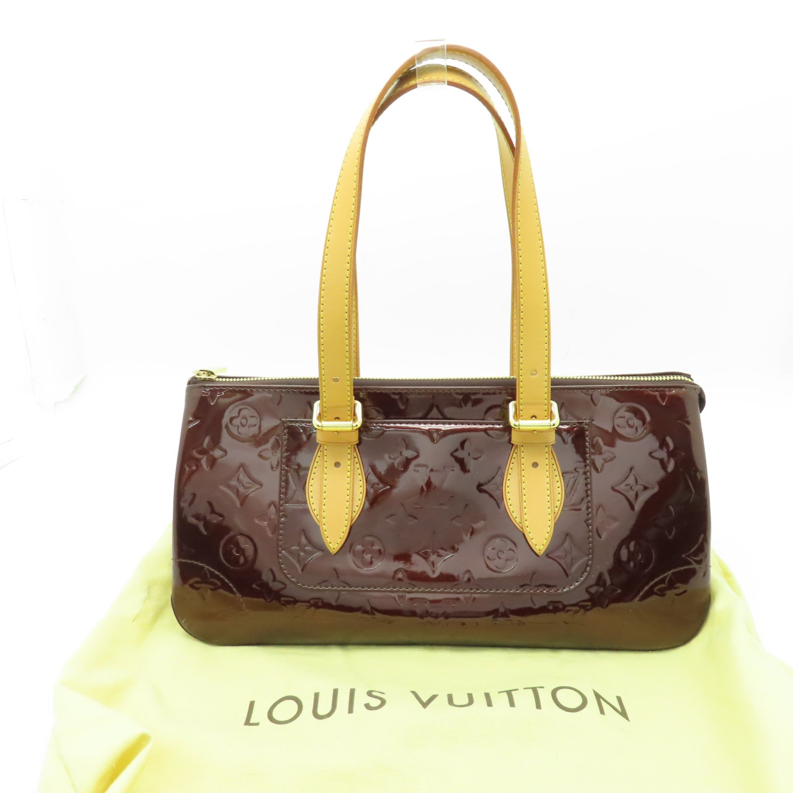LOUIS VUITTON Monogram Vernis Rosewood Avenue金扣手挽袋酒紅色