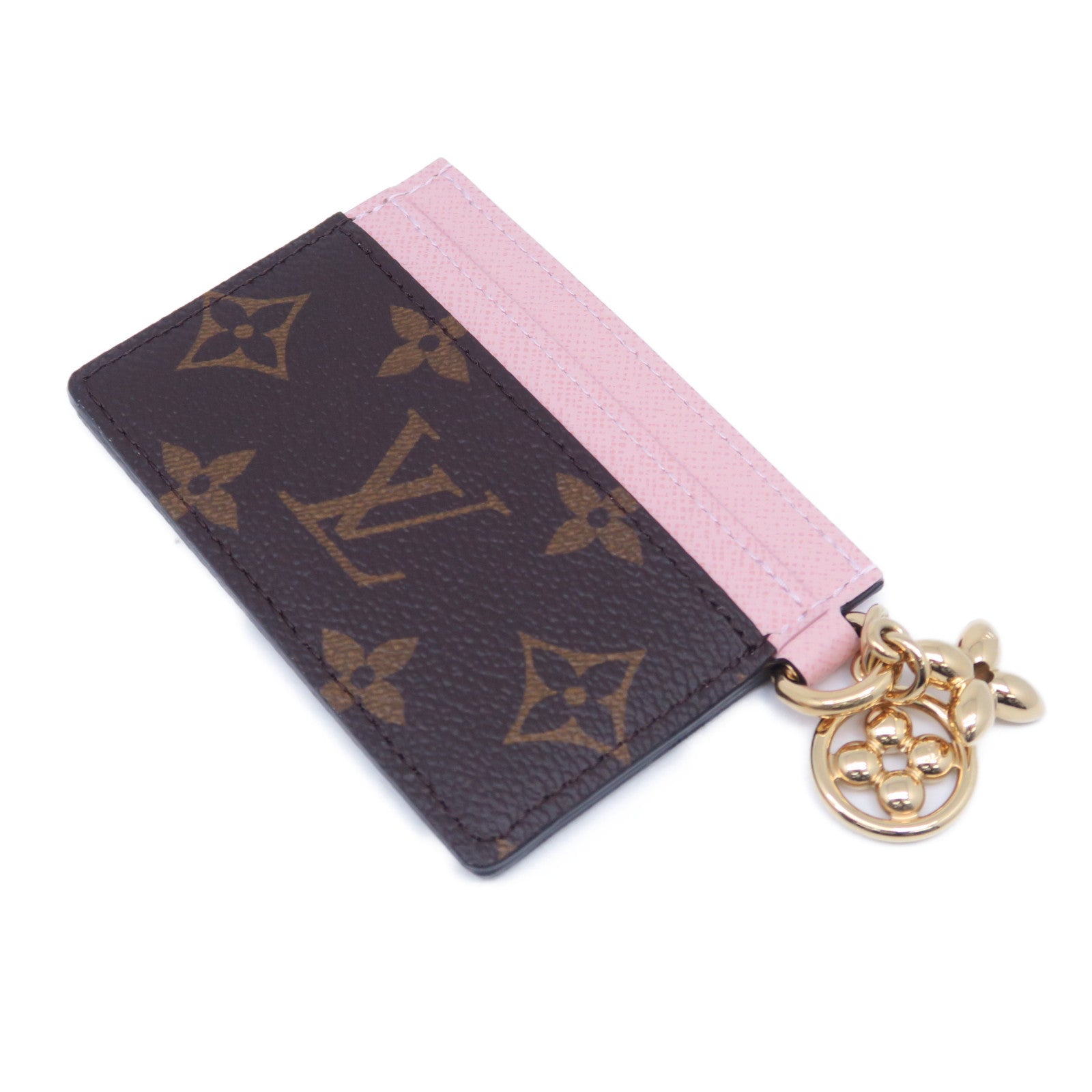 LOUIS VUITTON Monogram Charms Card Holder金扣卡片套啡色/粉紅色