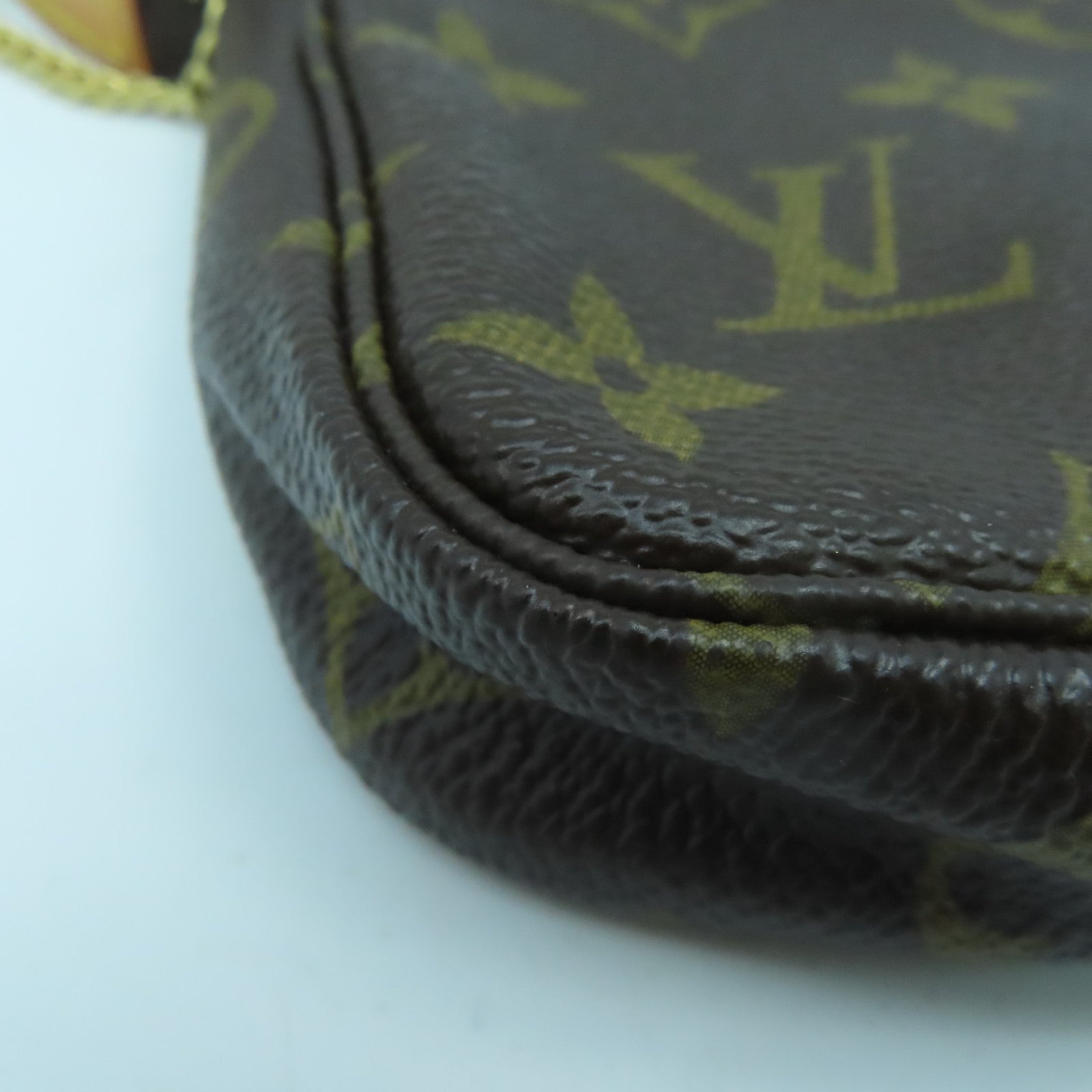 LOUIS VUITTON Monogram Mini Pochette Gold Buckle Handle Bag Brown