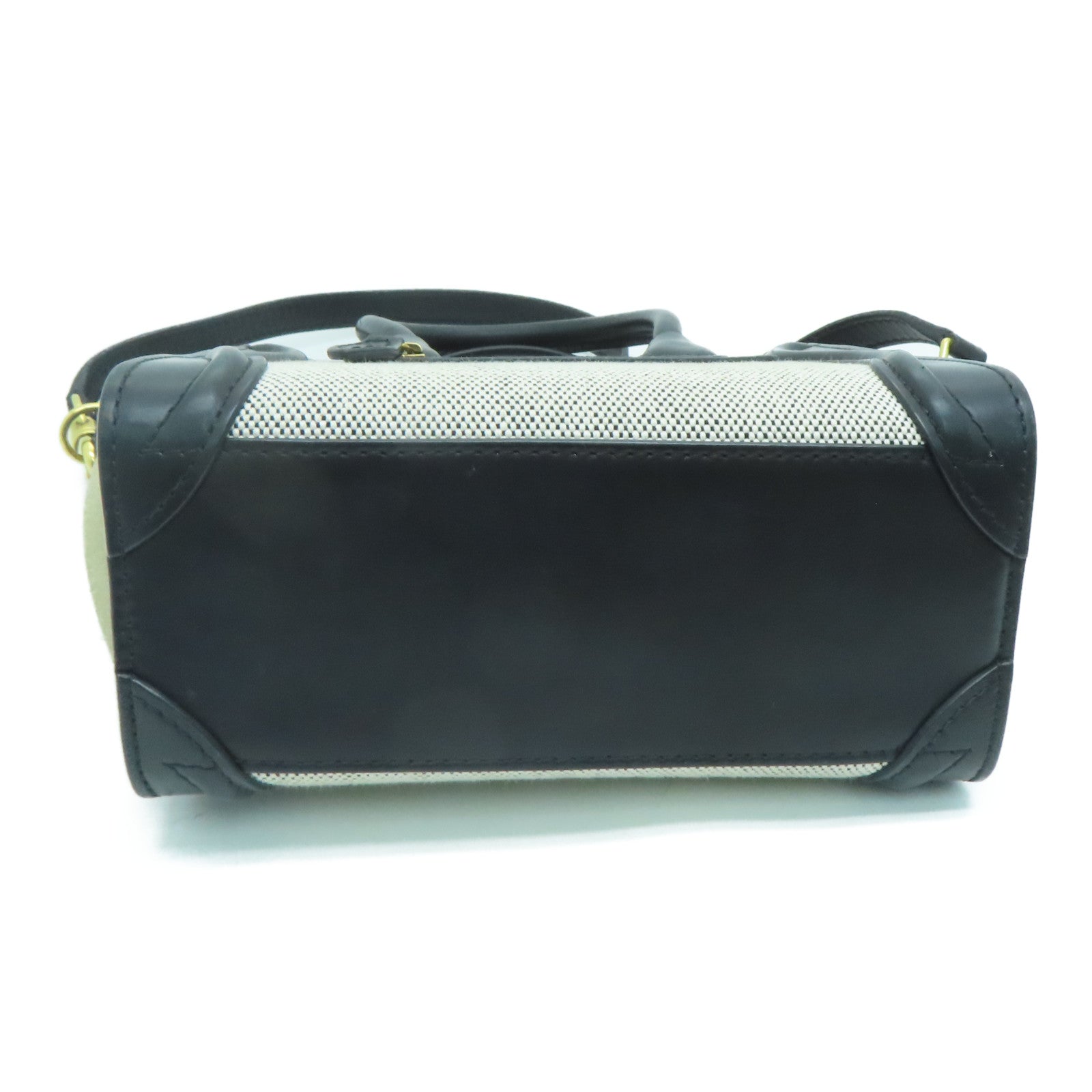 CELINE 牛皮皮革/帆布Nano Luggage 2 Way Shoulder 金扣手挽肩背两用袋黑色