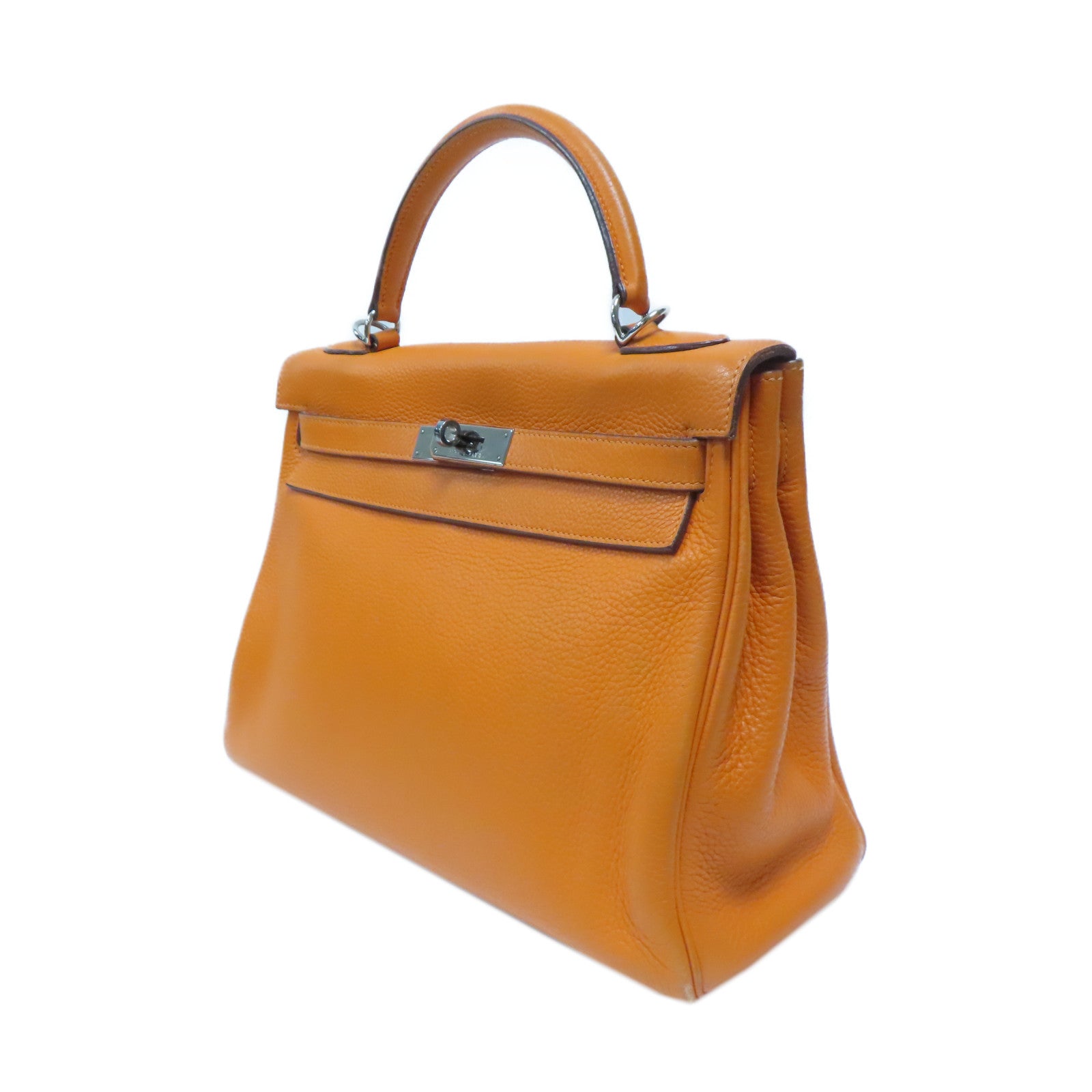 HERMES Clemence皮革Kelly 32銀扣手挽肩背兩用袋橙色
