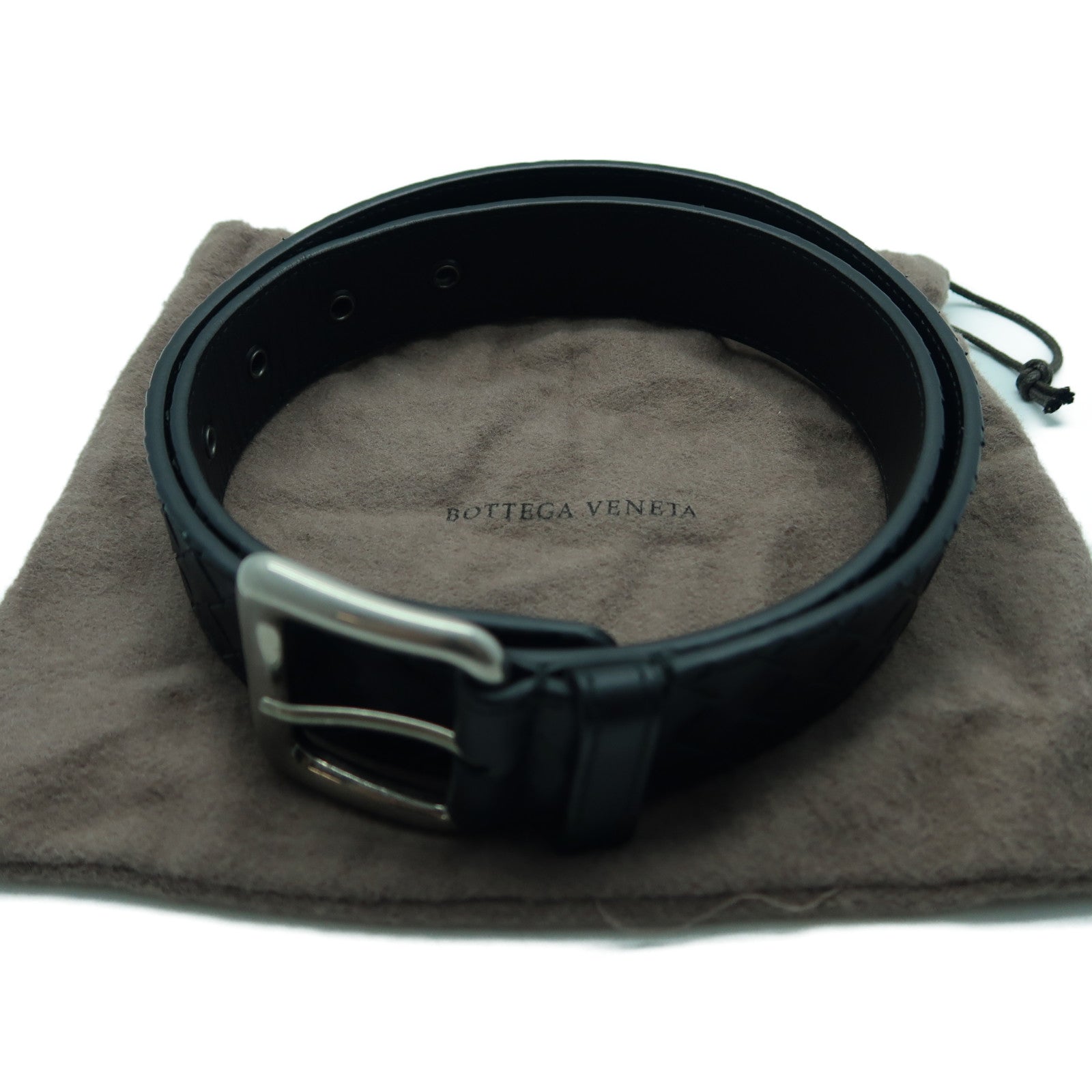 BOTTEGA VENETA 羊皮皮革Belt 90cm銀扣皮帶黑色