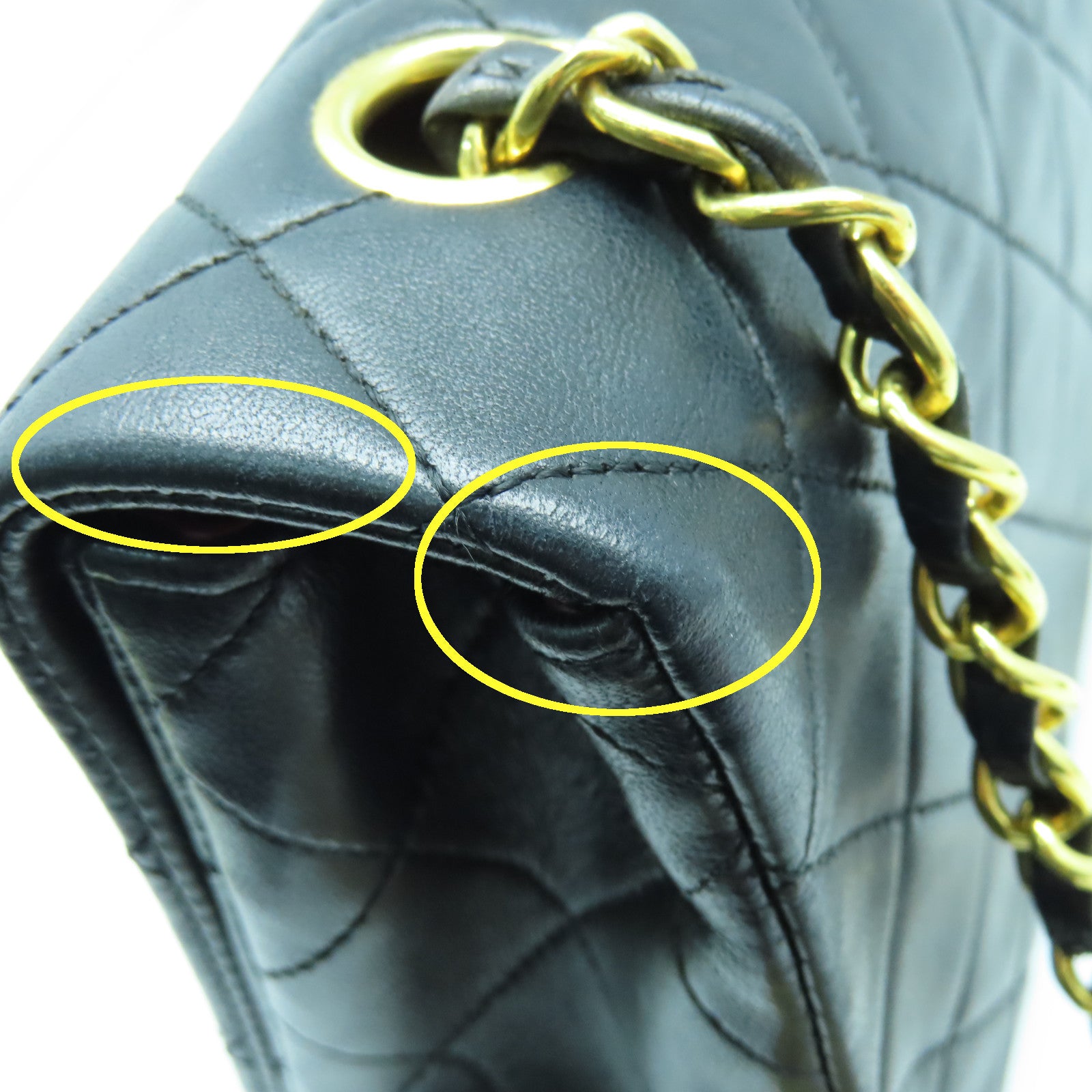 CHANEL 菱格羊皮皮革Chain Shoulder Bag金扣鏈帶肩背袋黑色
