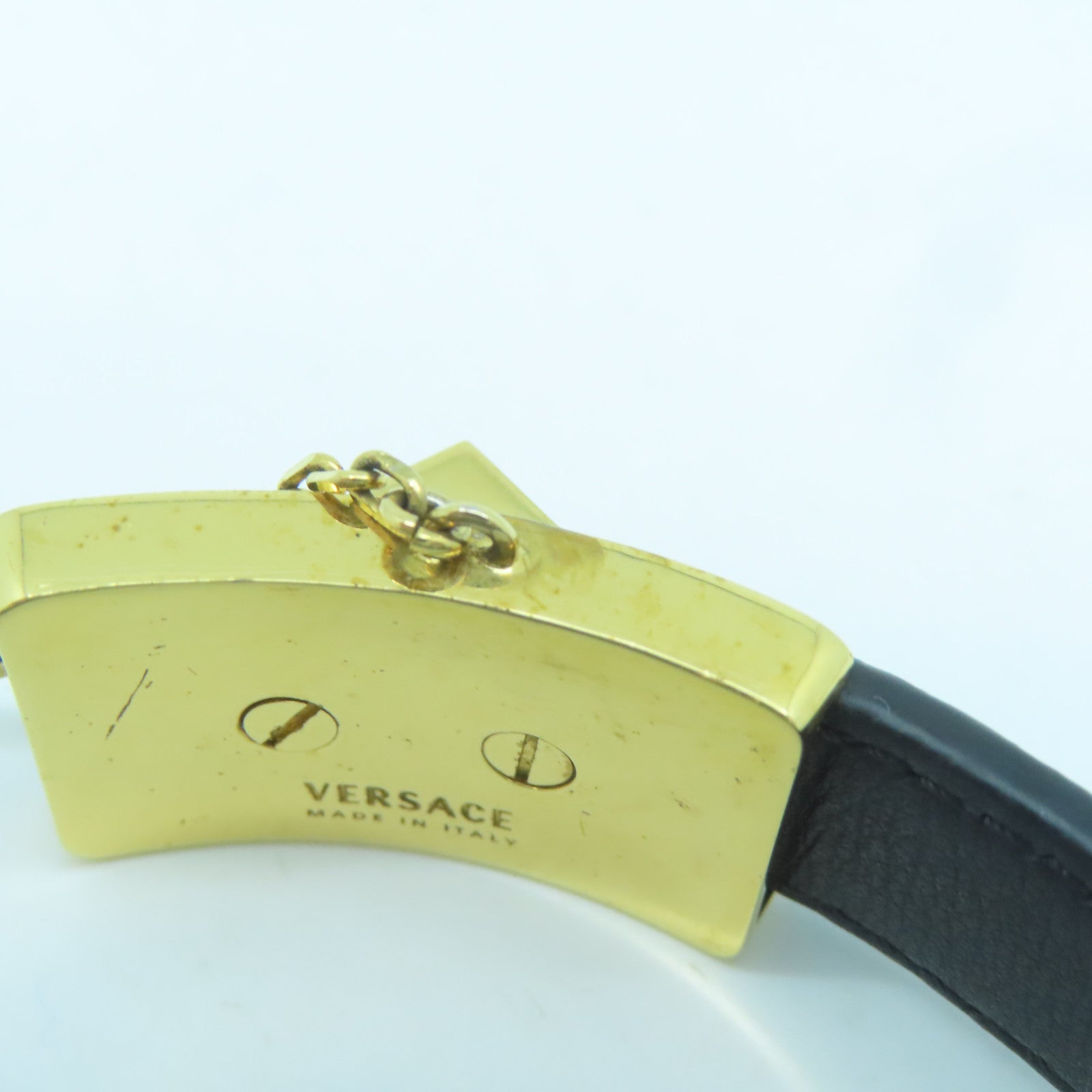 VERSACE 牛皮皮革/金屬Bracelet金扣手鐲黑色