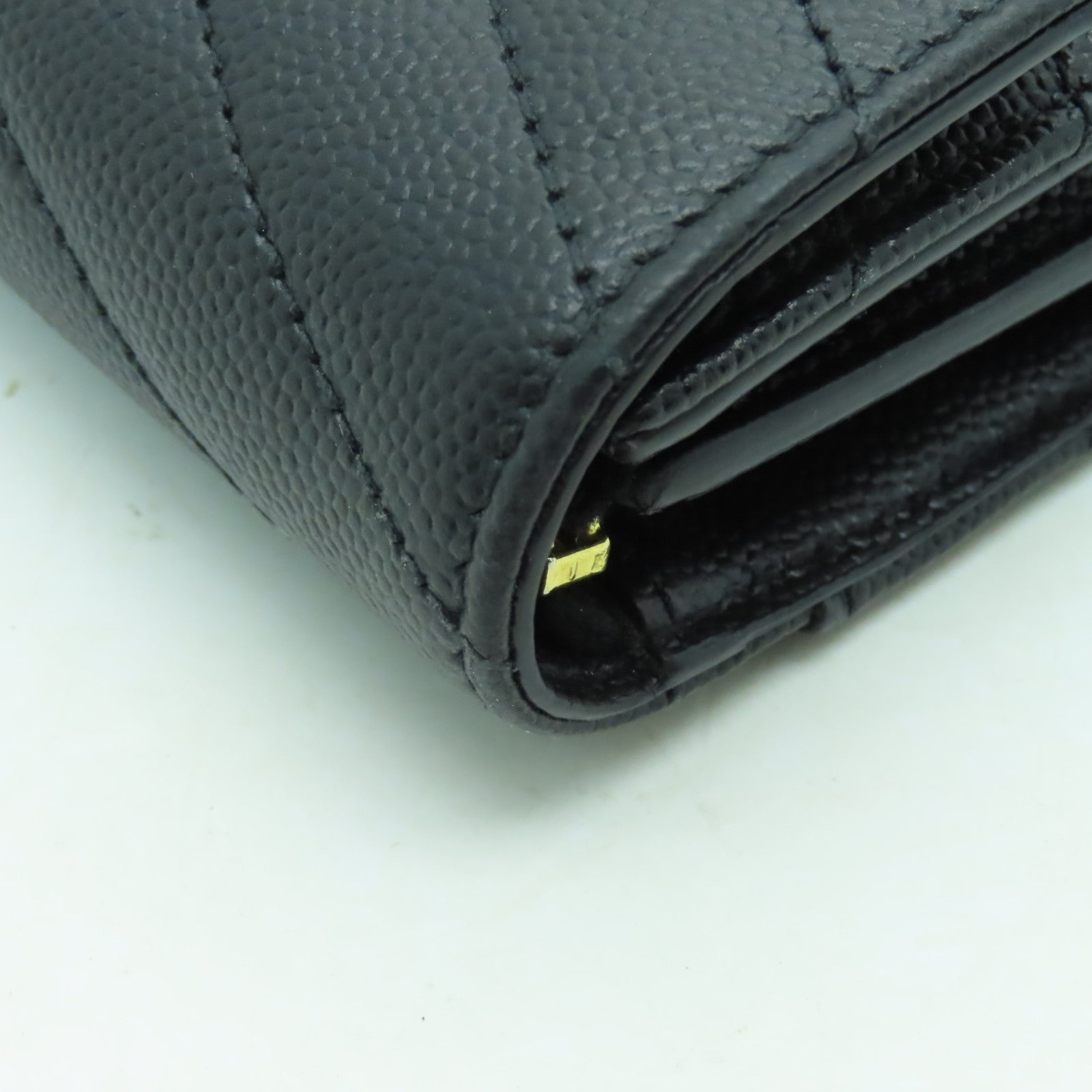 SAINT LAURENT 斜紋牛皮皮革Compact Wallet金扣錢包黑色