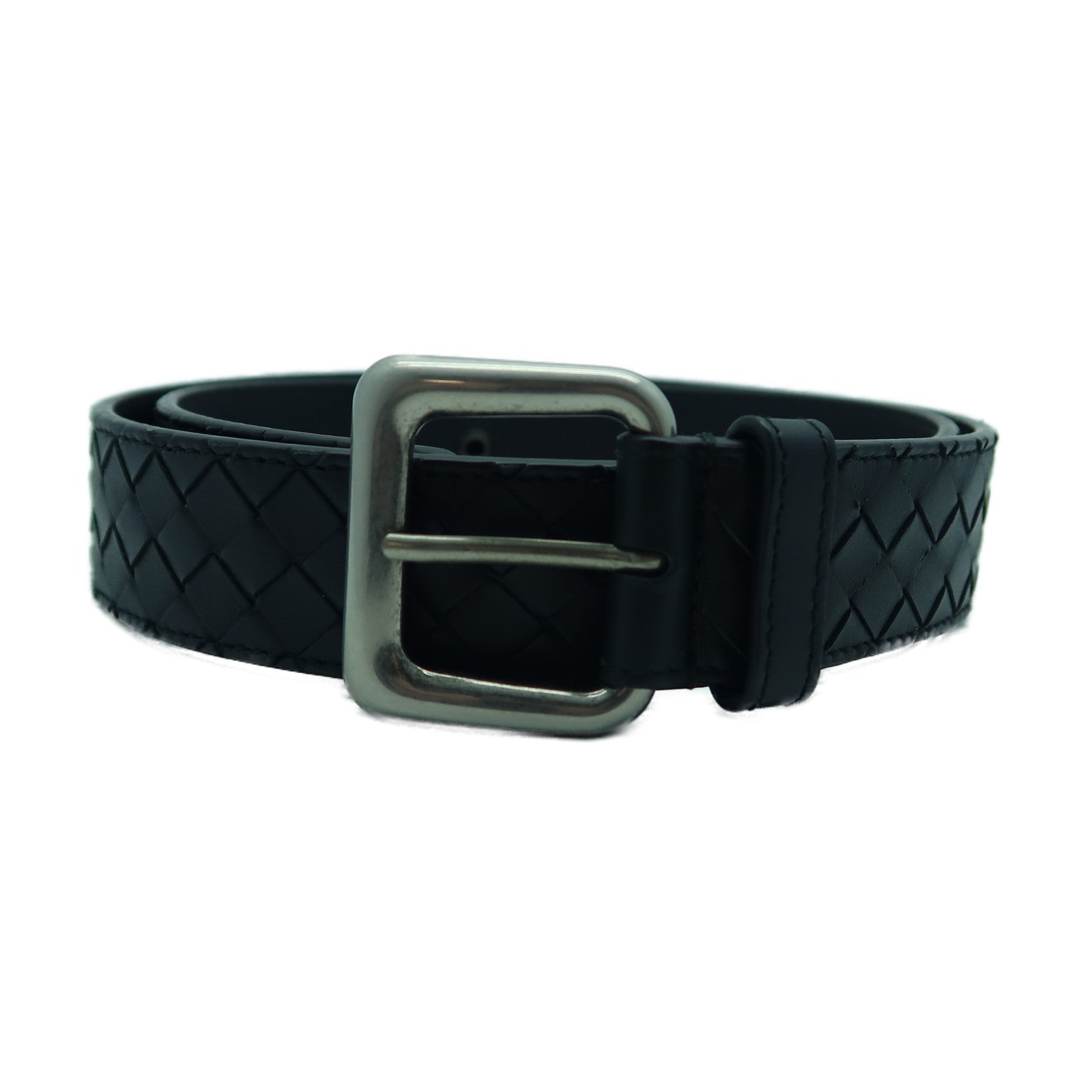 BOTTEGA VENETA 羊皮皮革Belt 90cm銀扣皮帶黑色