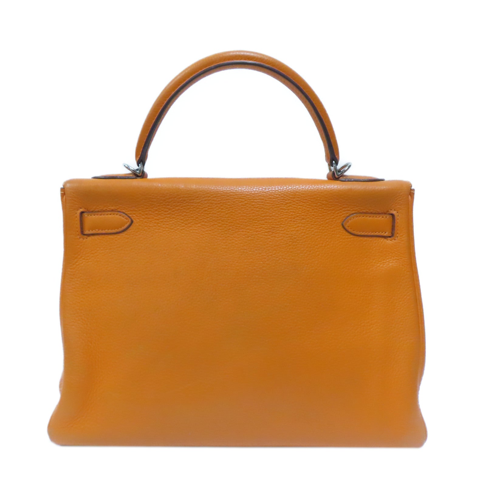 HERMES Clemence皮革Kelly 32銀扣手挽肩背兩用袋橙色