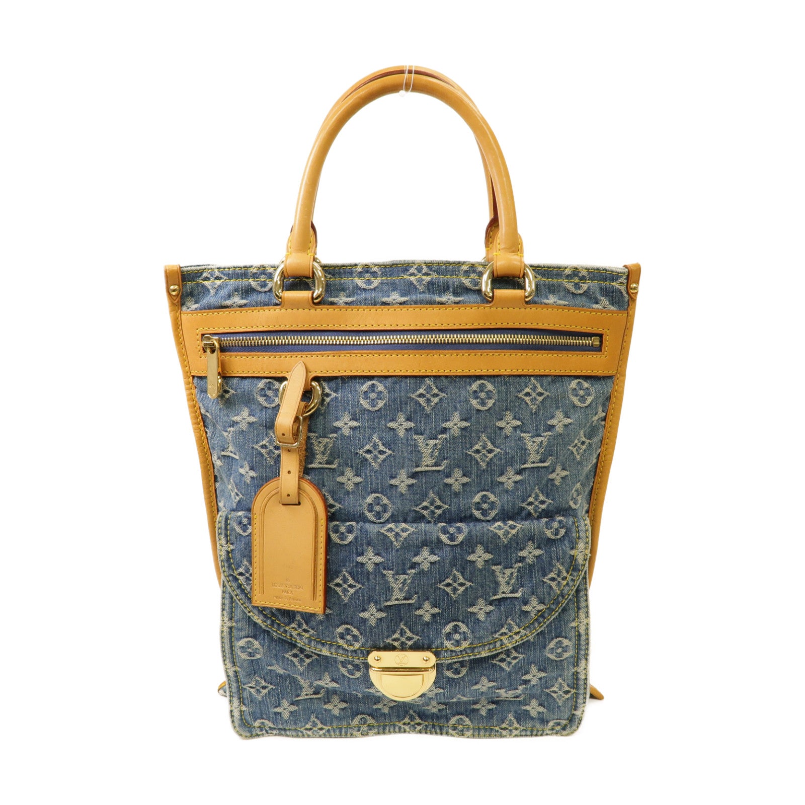 LOUIS VUITTON Monogram Denim Flat Shopper Tote金扣手挽袋藍色/啡色