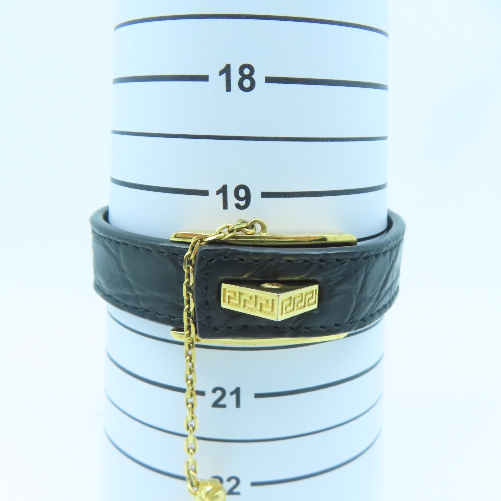 VERSACE 牛皮皮革/金屬Bracelet金扣手鐲黑色