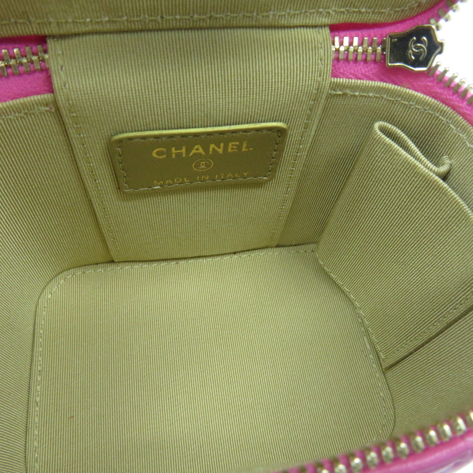 CHANEL 菱格羊皮皮革Gold Ball Mini Vanity Case金扣鏈帶肩背袋粉紅色