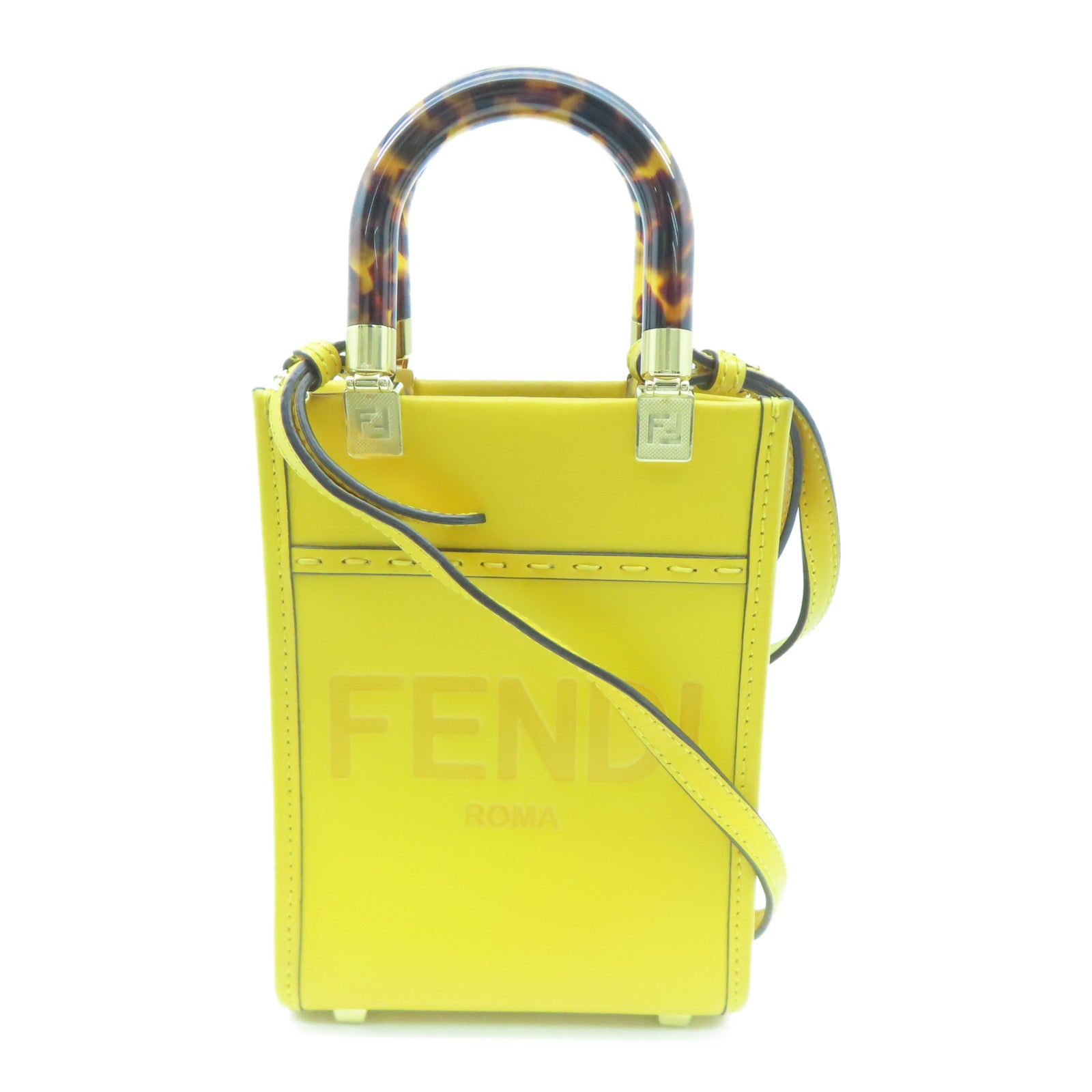 FENDI 牛皮皮革Mini Sunshine金扣肩背袋黃色