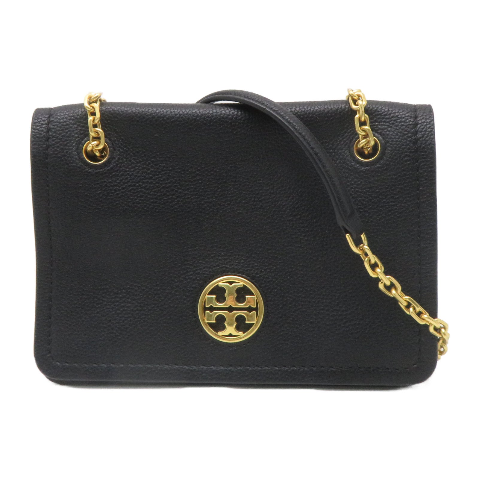 Tory Burch 牛皮皮革Chain Shoulder金扣鏈帶肩背袋黑色