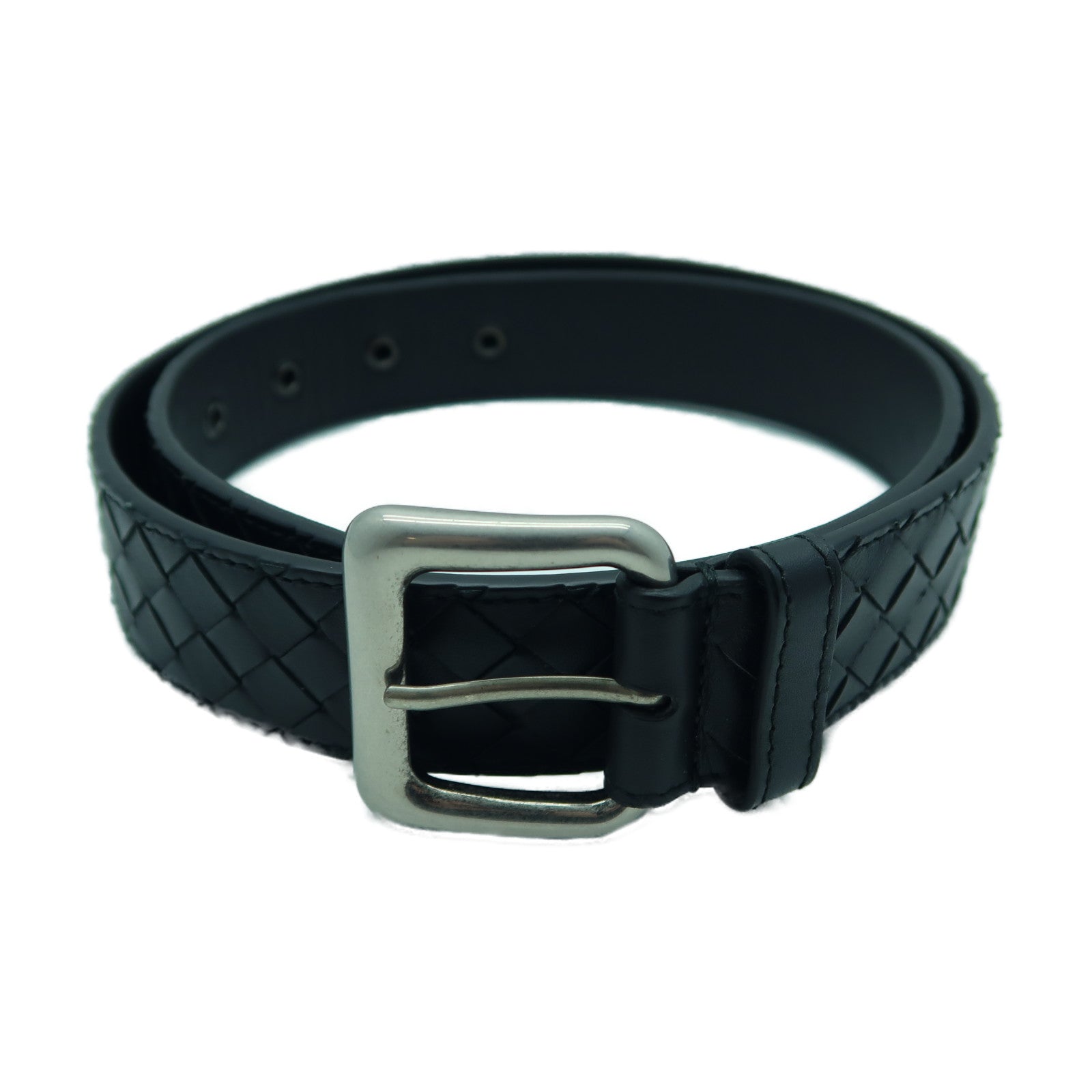 BOTTEGA VENETA 羊皮皮革Belt 90cm銀扣皮帶黑色