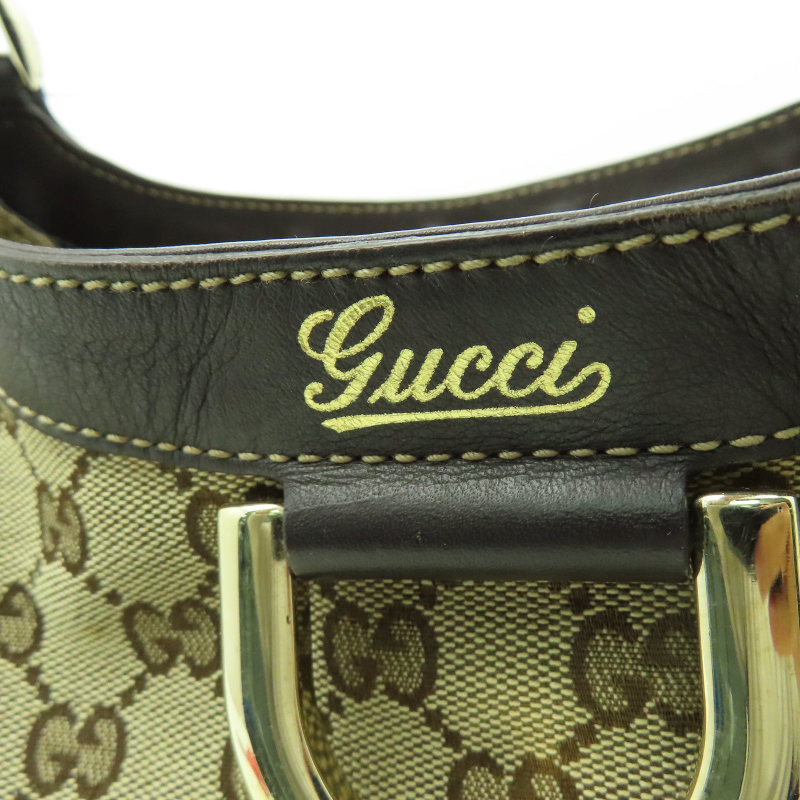 GUCCI 帆布Tote Bag金扣手挽袋棕色