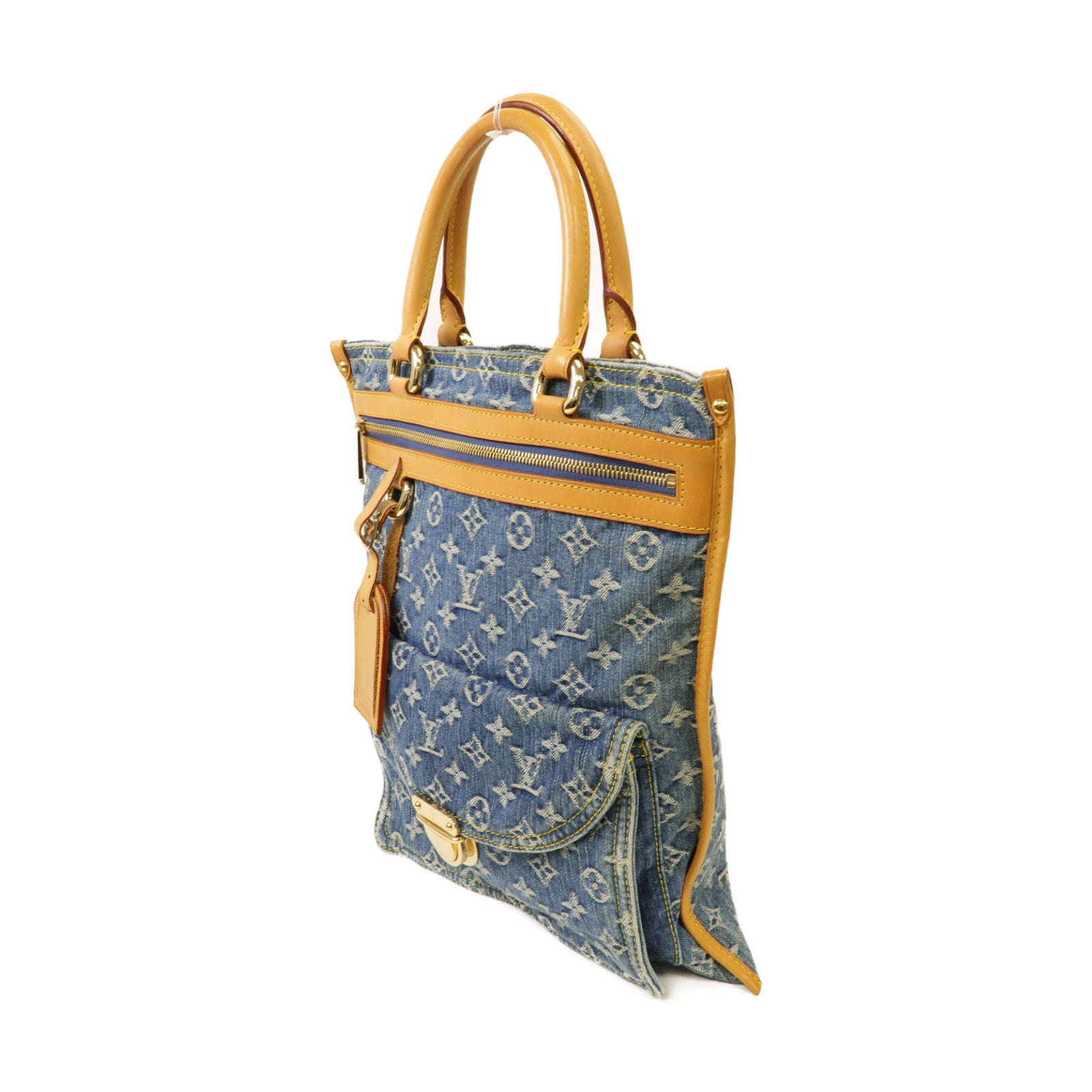 LOUIS VUITTON Monogram Denim Flat Shopper Tote金扣手挽袋藍色/啡色