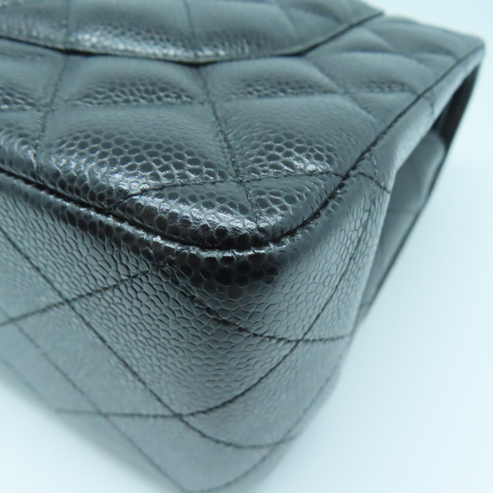 CHANEL 菱格牛皮皮革Chain Shoulder Bag金扣链带肩背袋黑色
