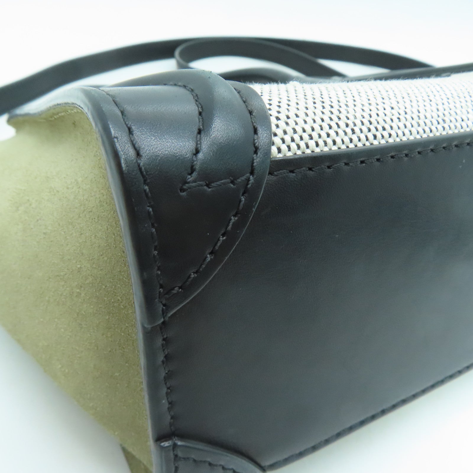 CELINE 牛皮皮革/帆布Nano Luggage 2 Way Shoulder 金扣手挽肩背两用袋黑色