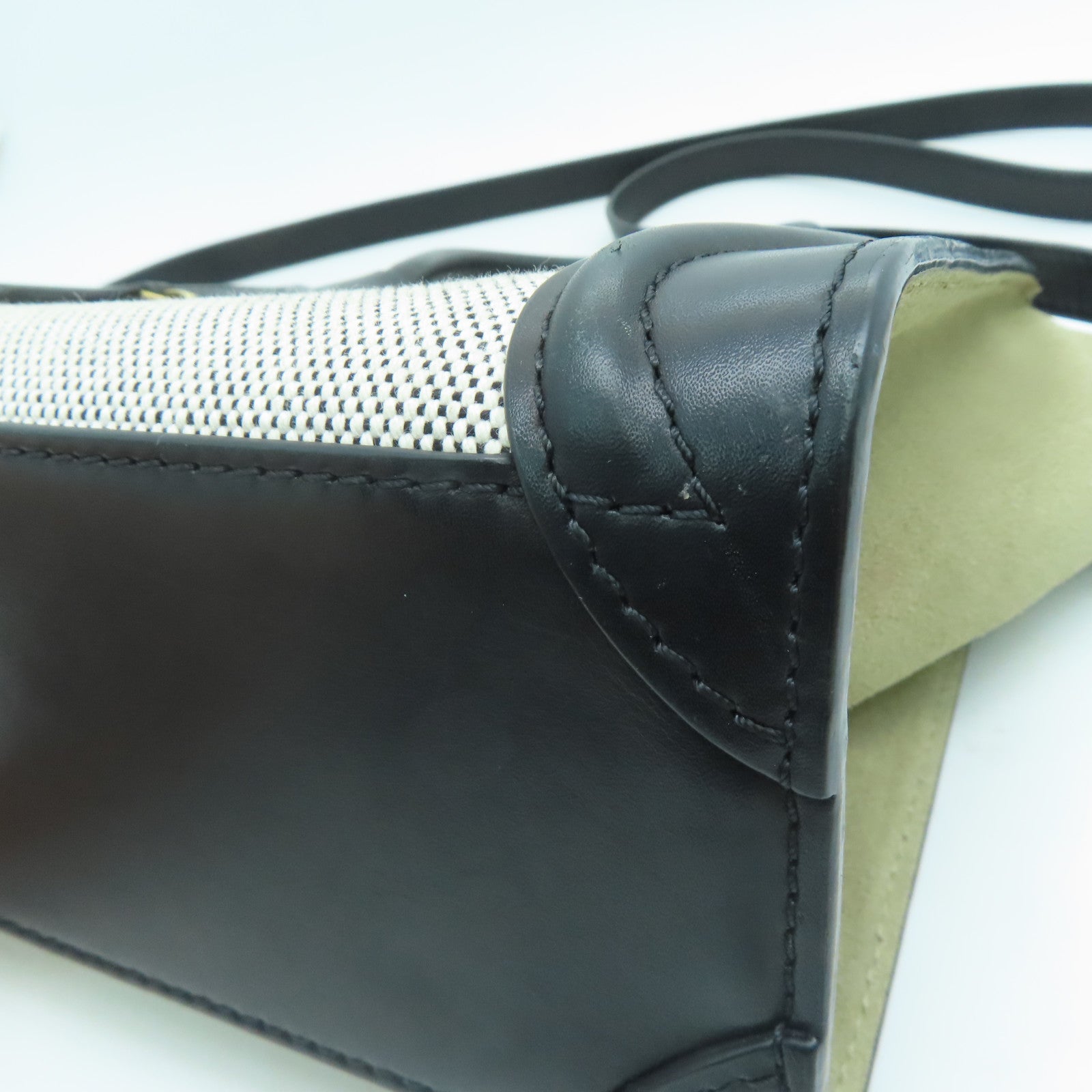 CELINE 牛皮皮革/帆布Nano Luggage 2 Way Shoulder 金扣手挽肩背两用袋黑色